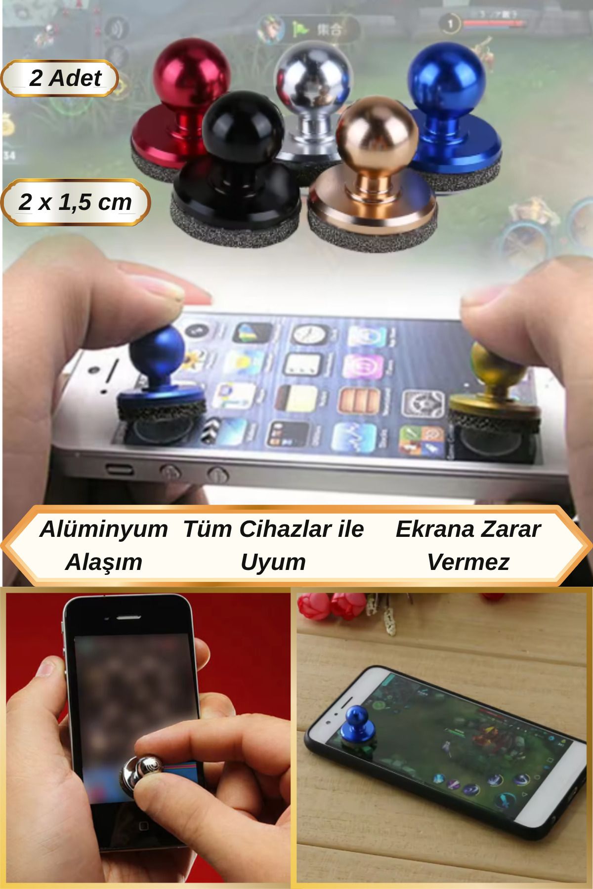 Hane Dostu 2 Adet Dekoratif Topuzlu Model Dokunmatik Telefon Tablet Oyun Kumandası Joystick