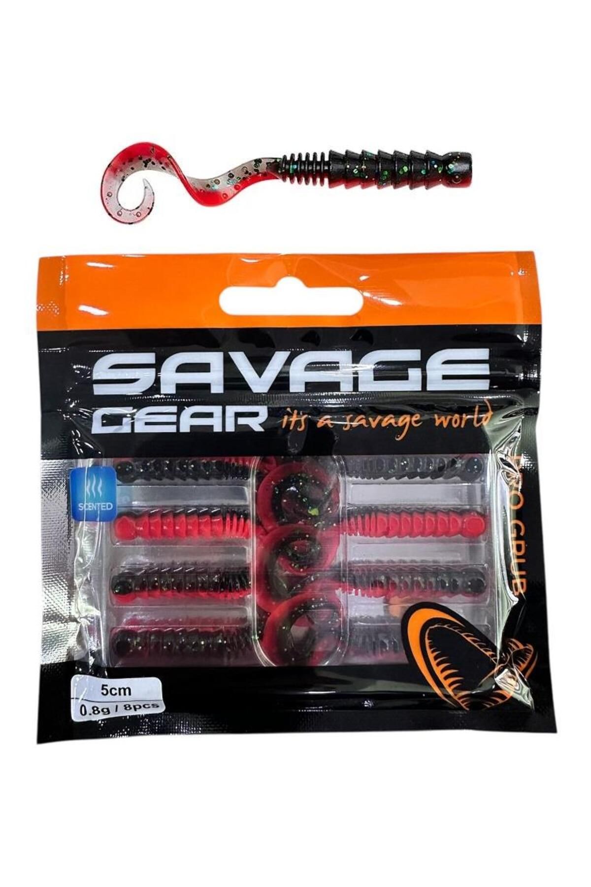 Savage Gear Pro Grub 5cm 0.8gr LRF Silikon Yem 8 Adet Red in Black