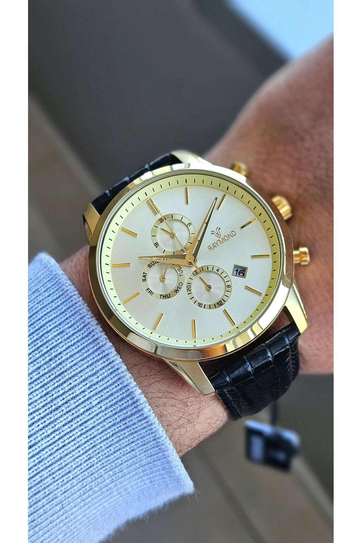 Raymond RYM-1146 QUARTZ ERKEK KOL SAATİ - ÇELİK KASA VE DERİ KORDON - 2 YIL GARANTİ