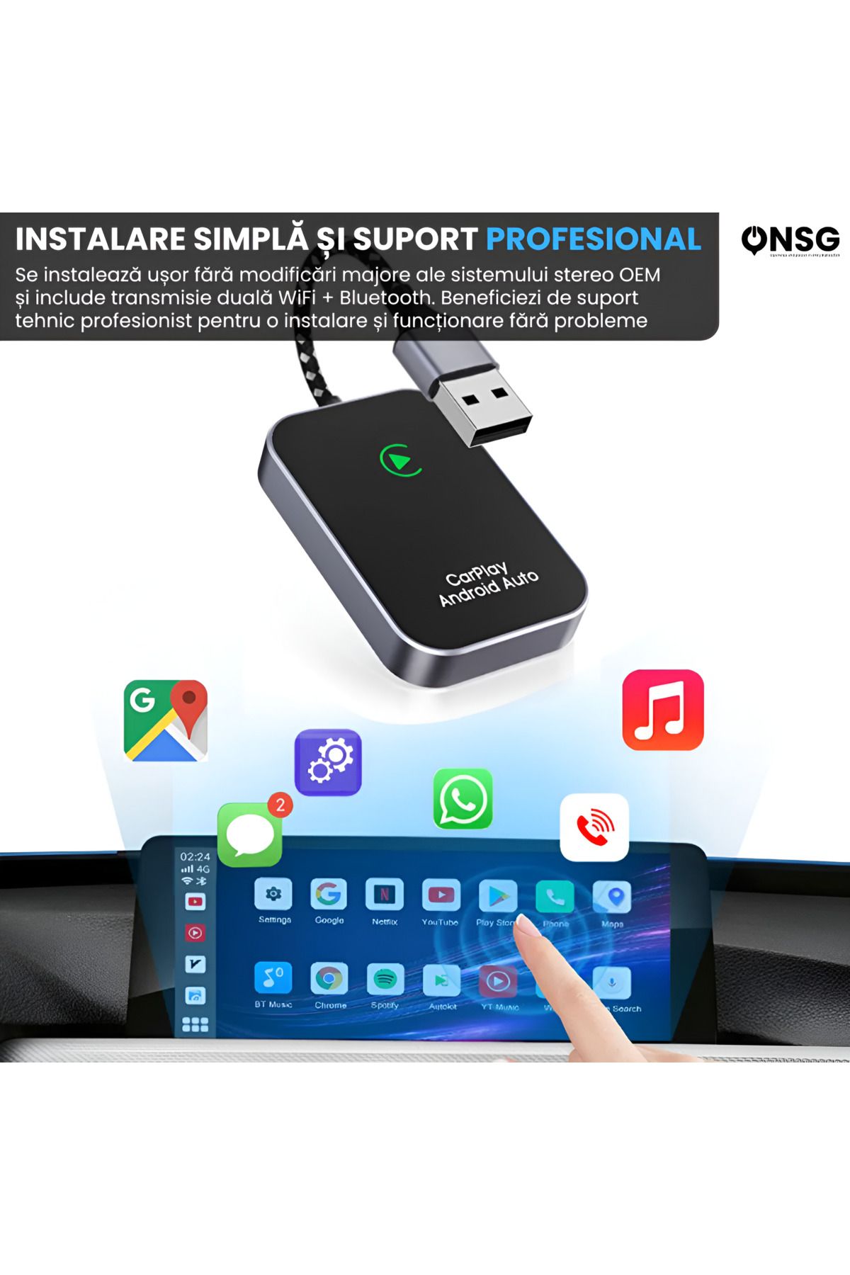 ONSG-Carplay Wireless Adapter Drivesync, Auto Wireless Apple Carplay Adapter, Quick Connection 3