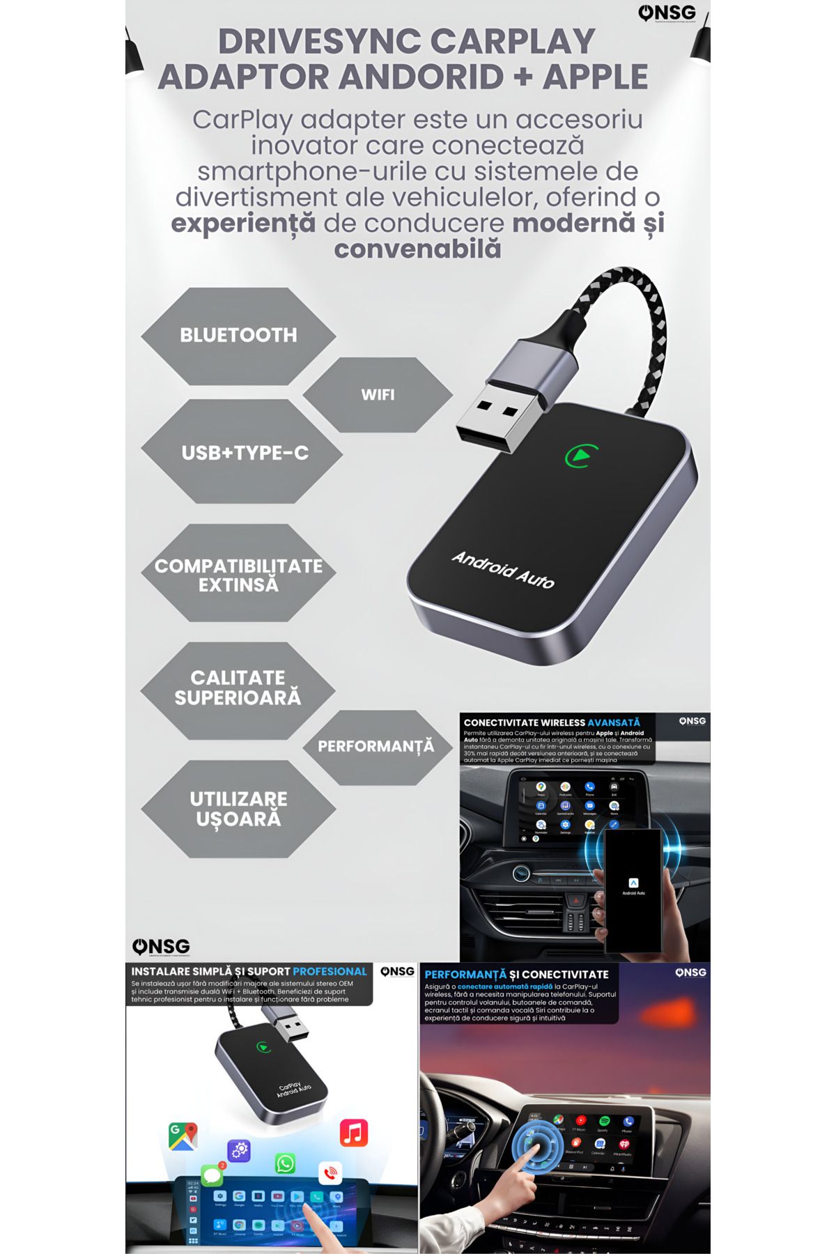 ONSG-Carplay Wireless Adapter Drivesync, Auto Wireless Apple Carplay Adapter, Quick Connection 6