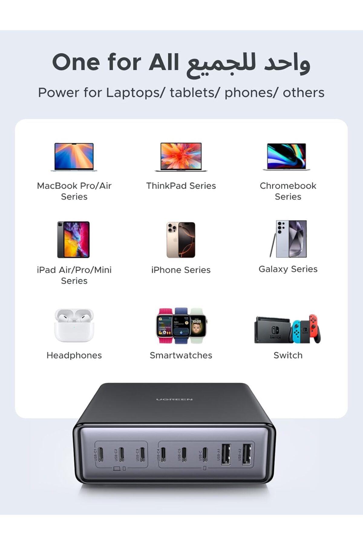 Ugreen-Nexode 200W 8-Ports USB C Charging Station, GaN Fast Charging Adapter with Multiple Protectio 9