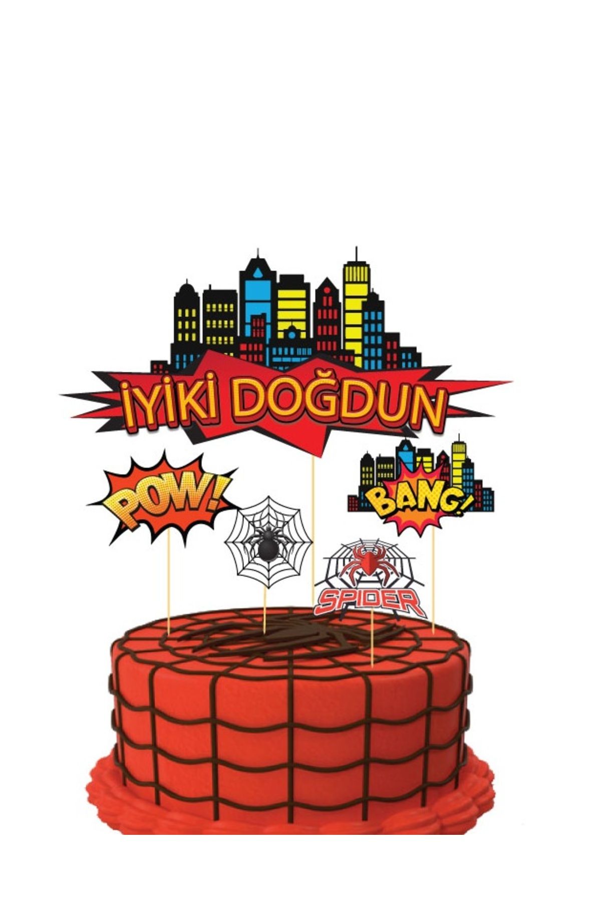 Big Party Kürdan Pasta Üstü Spider Temalı 5li