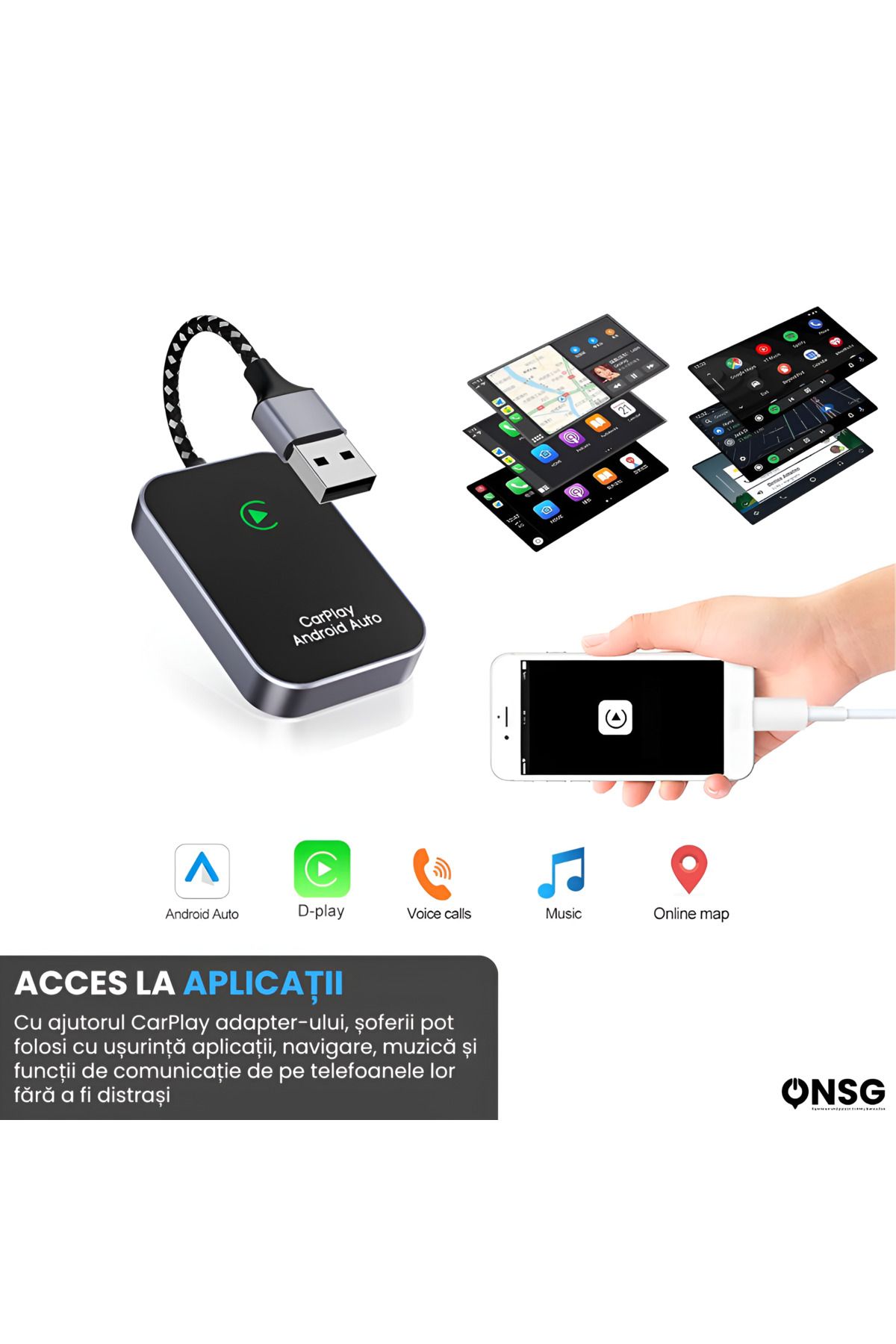 ONSG-Carplay Wireless Adapter Drivesync, Auto Wireless Apple Carplay Adapter, Quick Connection 4