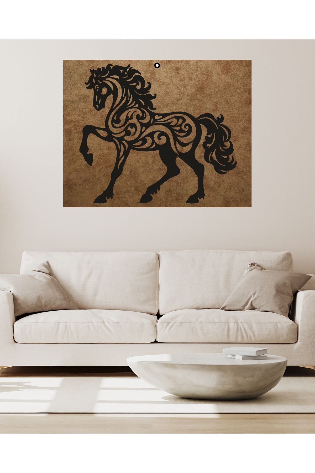 Grand Fine Art Çerçevesiz Süet Deri Üzerine Lazer Kesim Siyah Mdf Tablo At Şahlanış Desenli