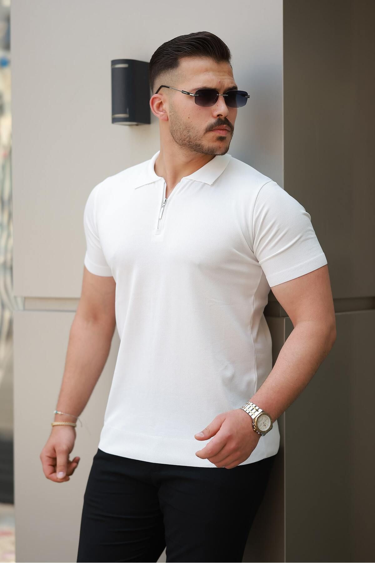 comstar Erkek Fermuarlı Polo Yaka Slim Fit Triko T-Shirt