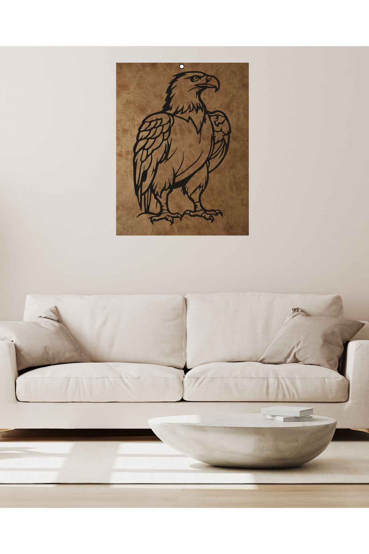 Grand Fine Art Çerçevesiz Süet Deri Üzerine Lazer Kesim Siyah Mdf Tablo Çizgi Sanatı Kartal