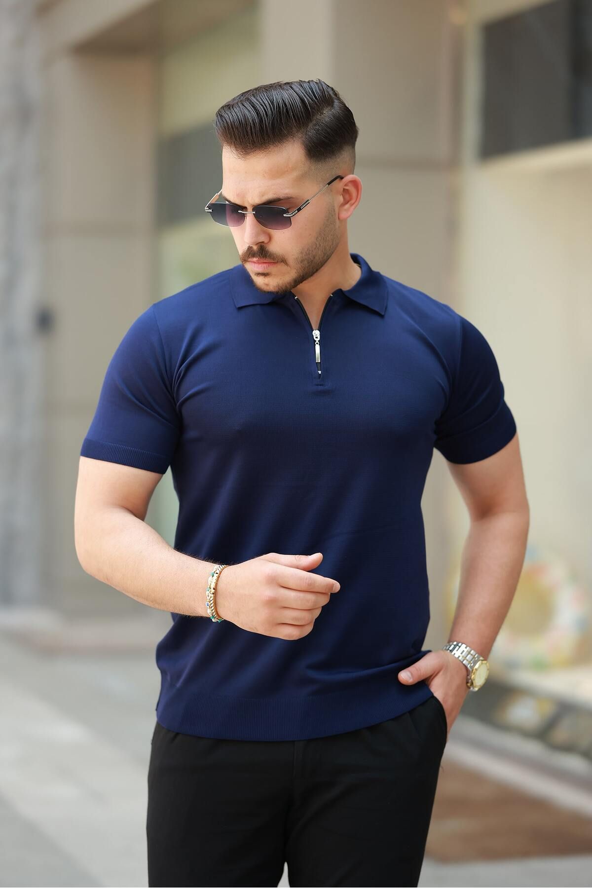 comstar Erkek Fermuarlı Polo Yaka Slim Fit Triko T-Shirt