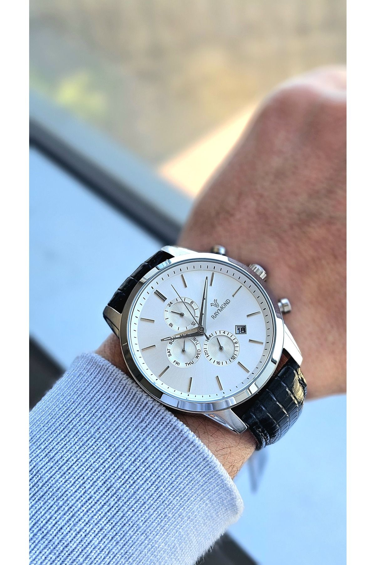 Raymond RYM-1146 QUARTZ ERKEK KOL SAATİ - ÇELİK KASA VE DERİ KORDON - 2 YIL GARANTİ