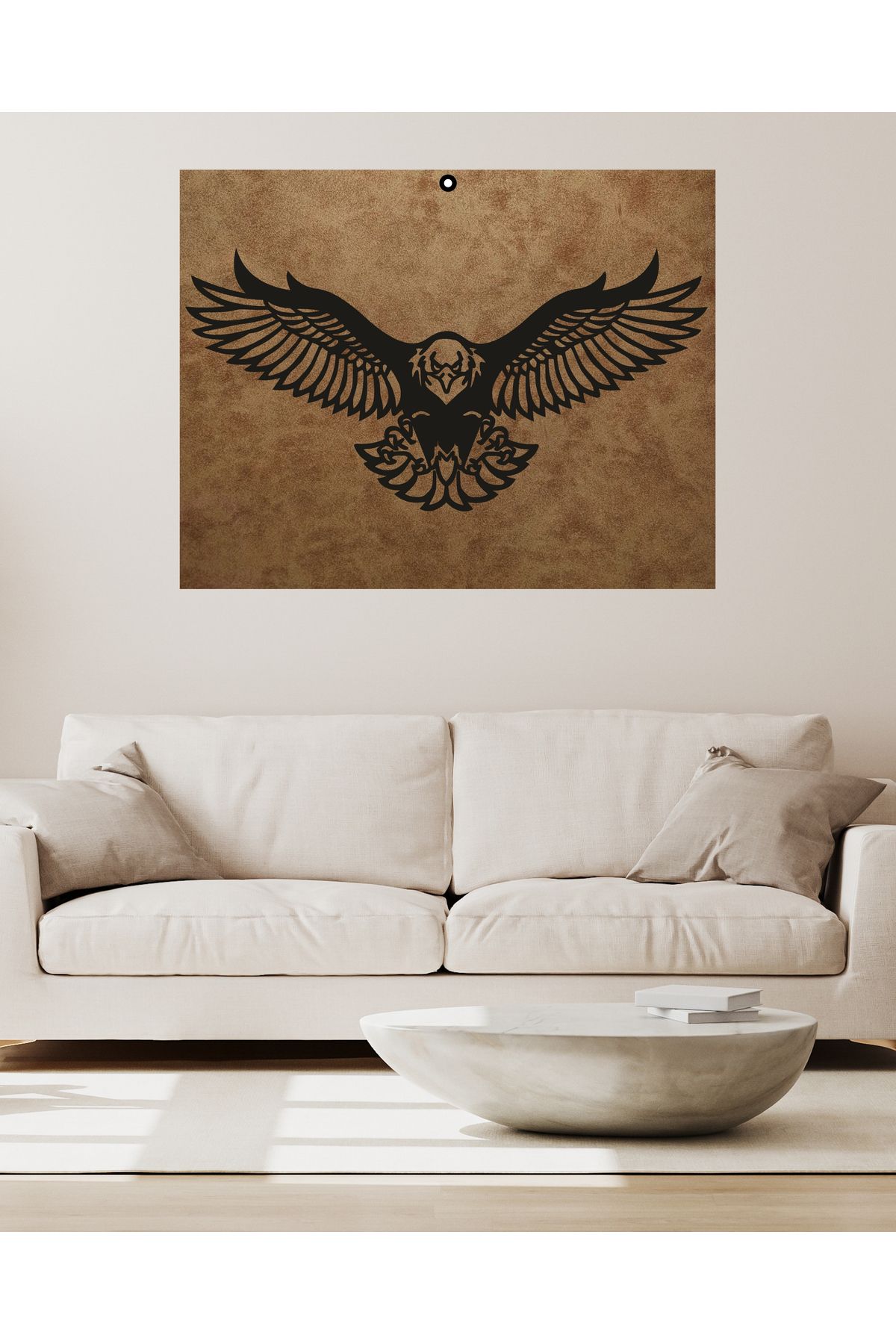 Grand Fine Art Çerçevesiz Süet Deri Üzerine Lazer Kesim Siyah Mdf Tablo Kartal Kanat