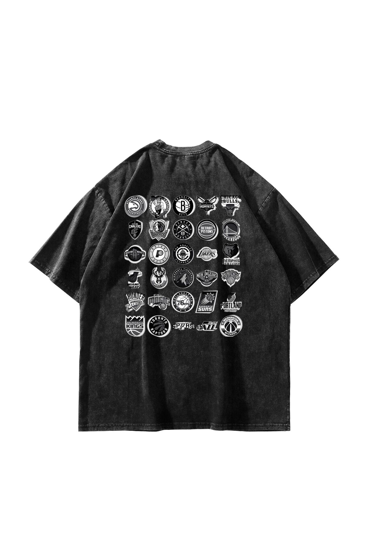 Sekizbiraltı Knicks Baskılı Oversize Unisex Yıkamalı Siyah Tshirt