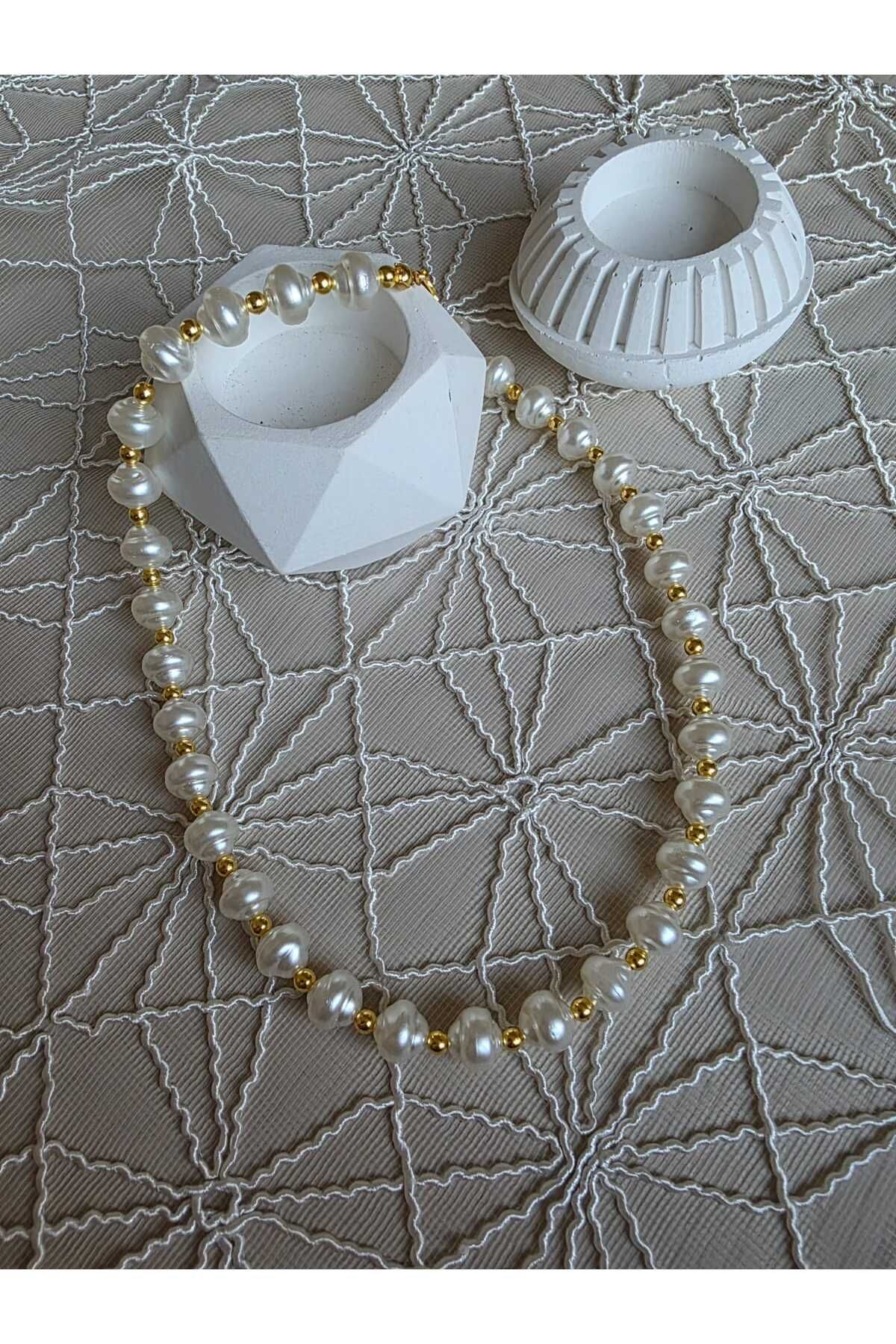 Staınless Barok İnci Kolye, Vintage Kolye, Davet, Düğün, Nişan, Nikâh Zarif Kolye