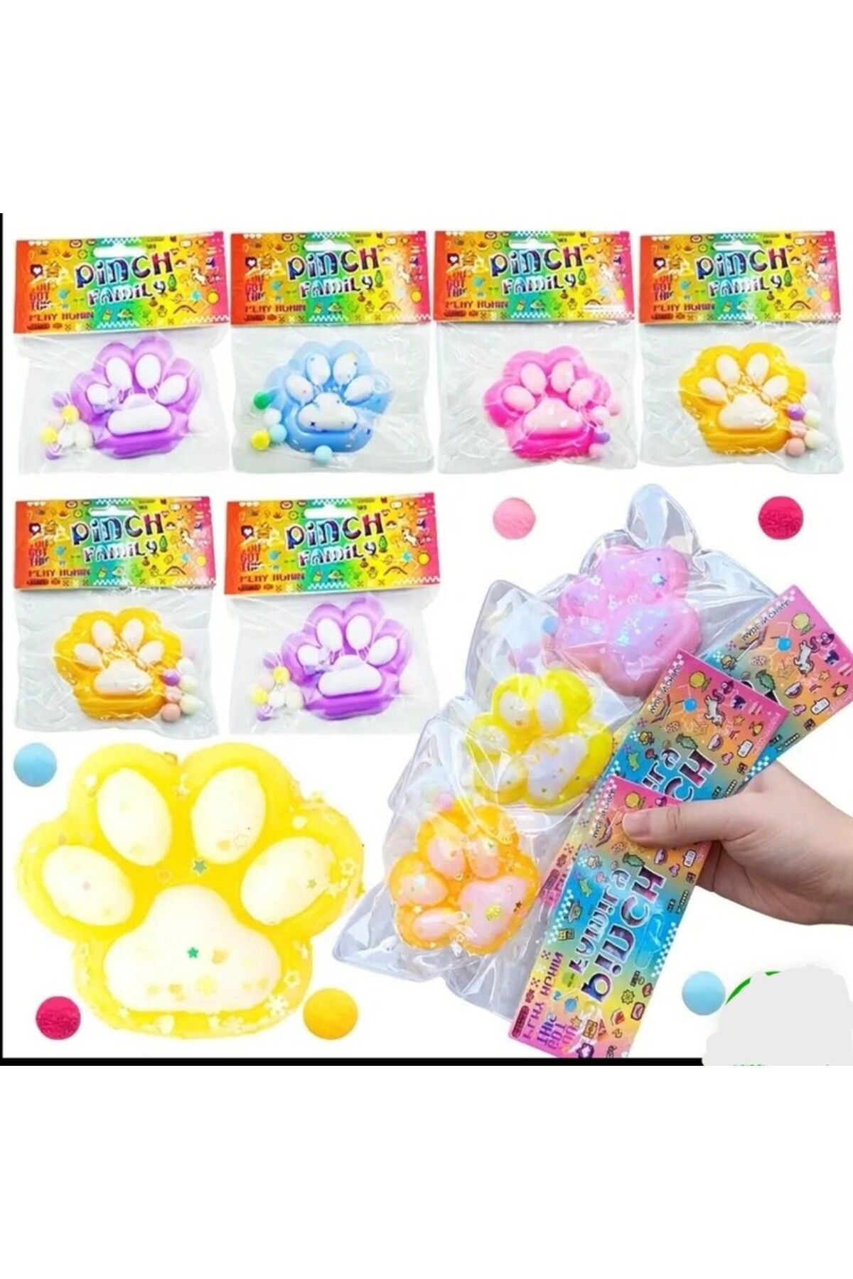 SİNKA Kedi patisi tüylü taba squishy stres oyuncağı sukuşi yumuşak jel oyuncak karışık renk