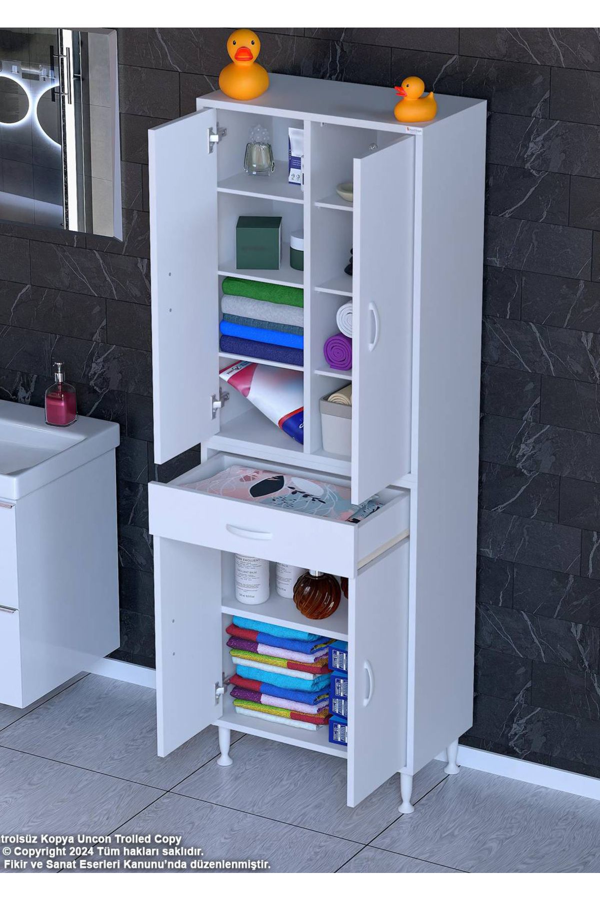Modilayn 70 x 173 x 32,5 cm’lik 1 Çekmece 4 Kapak 7 Raf 10 Gözlü Organizatör Mutfak Dolabı Çok Amaçlı Dolap