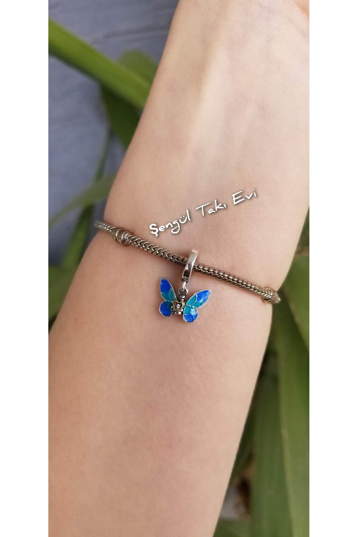 şengül takı evi Gümüş Mavi Kelbek Uğur Getiren Kelebek ''Believe You Can'' Yazılı Charm Bileklik Dahil Değildir