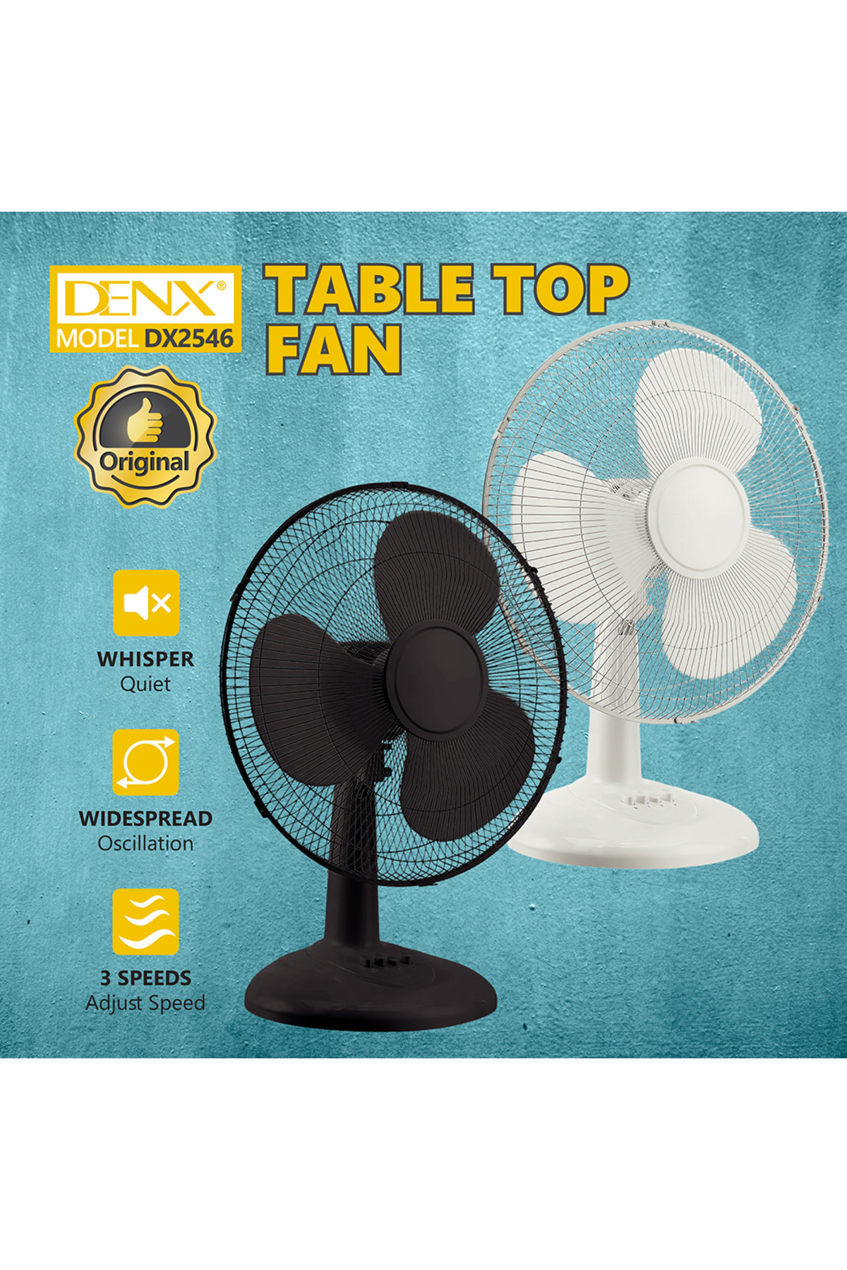 Denx-مروحة طاولة كهربائية ثلاثية الشفرات، 45 واط، مع 3 سرعات DX2546 بيضاء 4