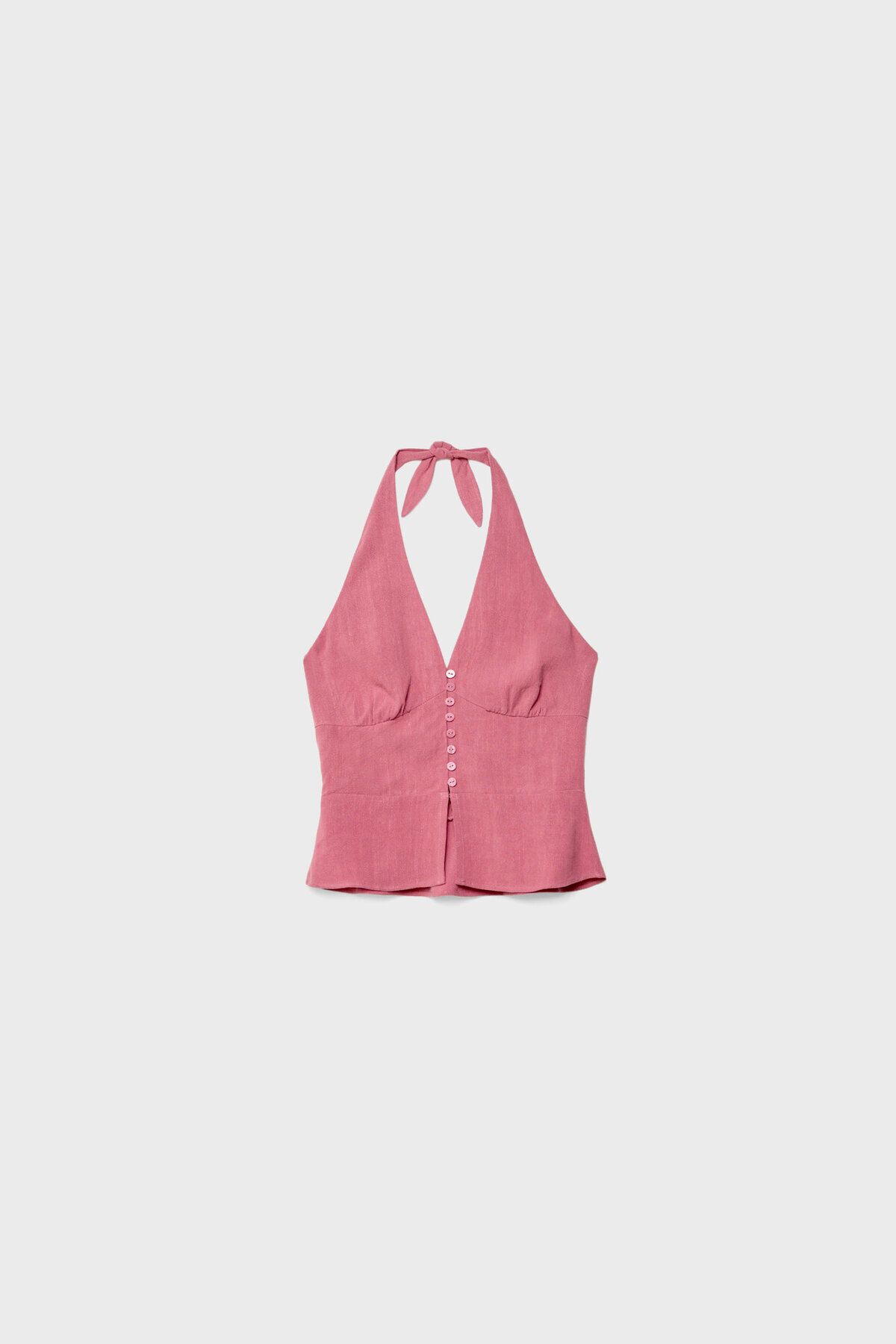 Stradivarius-Linen blend halter top with buttons 5