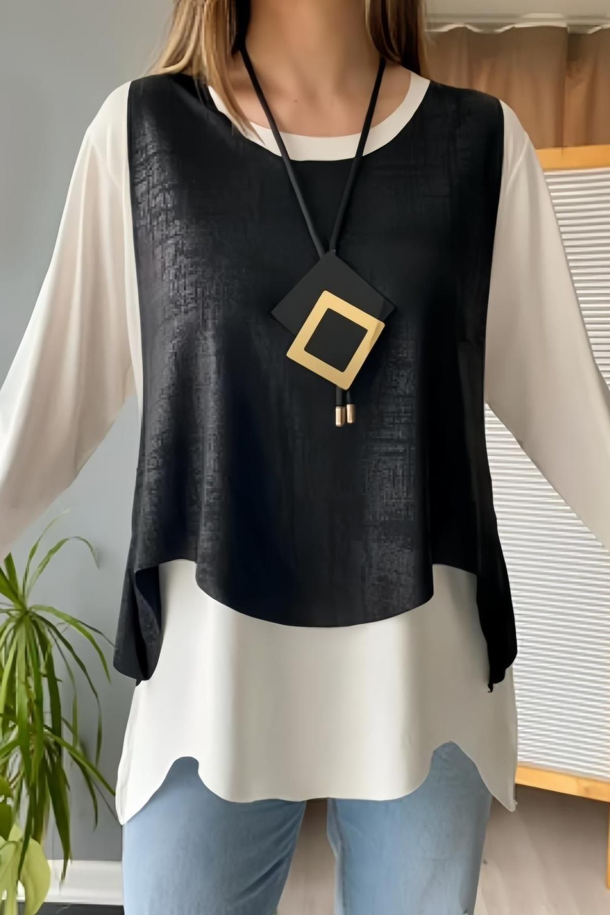 Derya butik Kolye Hediyeli Yelekli Bluz