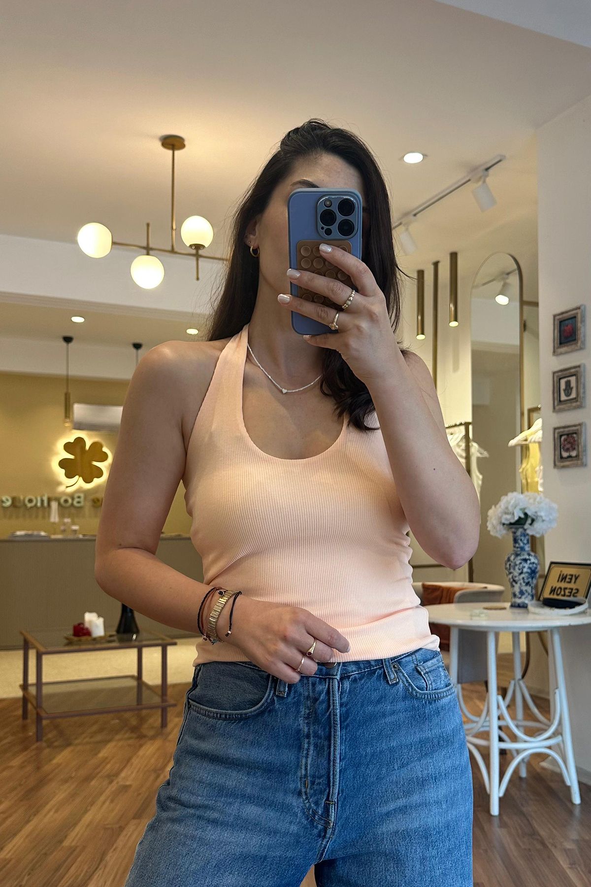 Unique Boutique Yavruağzı Boyundan Kalın Askılı Likralı Basıc