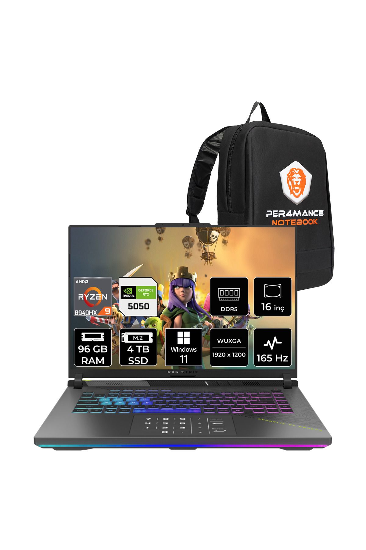 ASUS Rog Strix G16 R9 8940HX 96GB 4TB SSD RTX5050/8GB 165Hz 16" WUXGA W11H Gaming Laptop G614PH