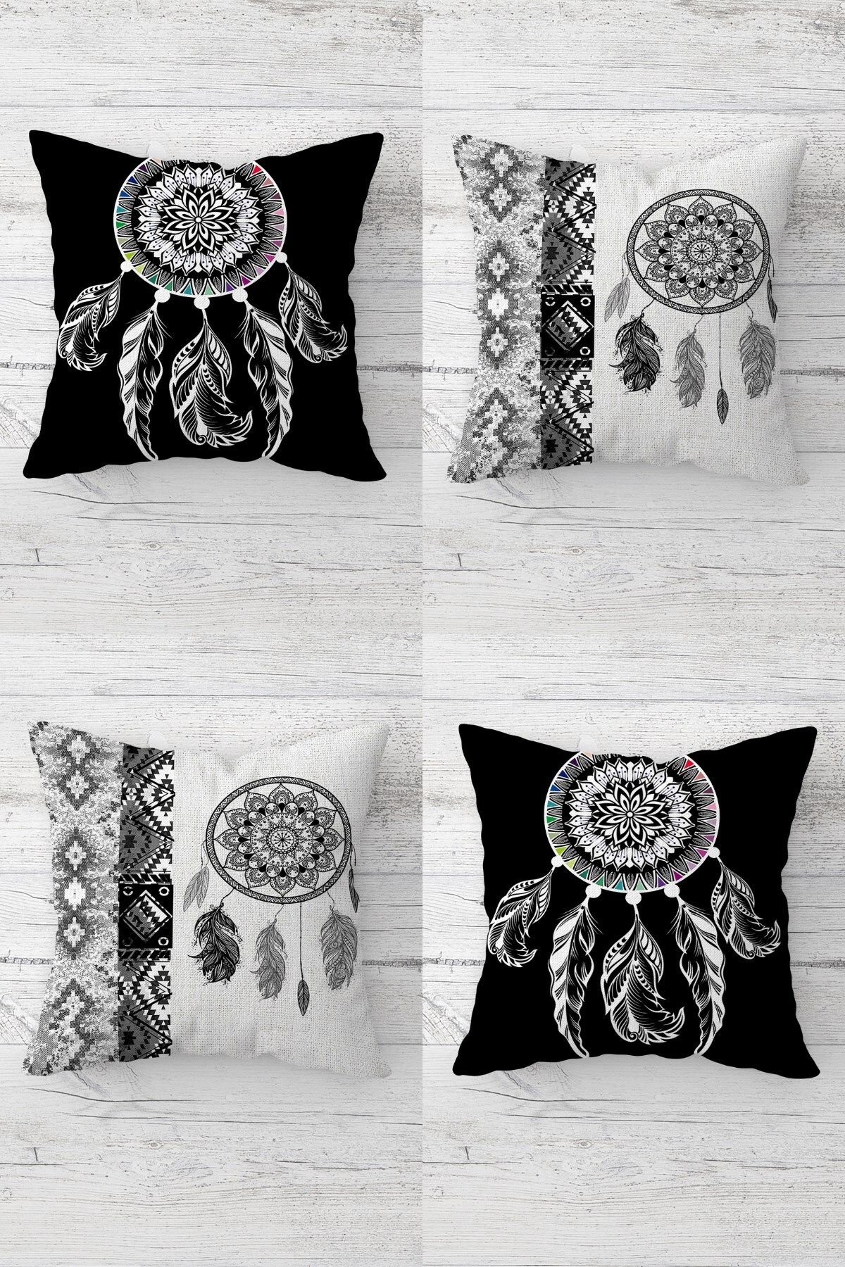 MENTEŞ HOME Dream Catcher Düş Kapanı Desenli Gizli Fermuarlı Kırlent Kılıfı Koltuk Yastık Kılıfı Takım(4ADET)
