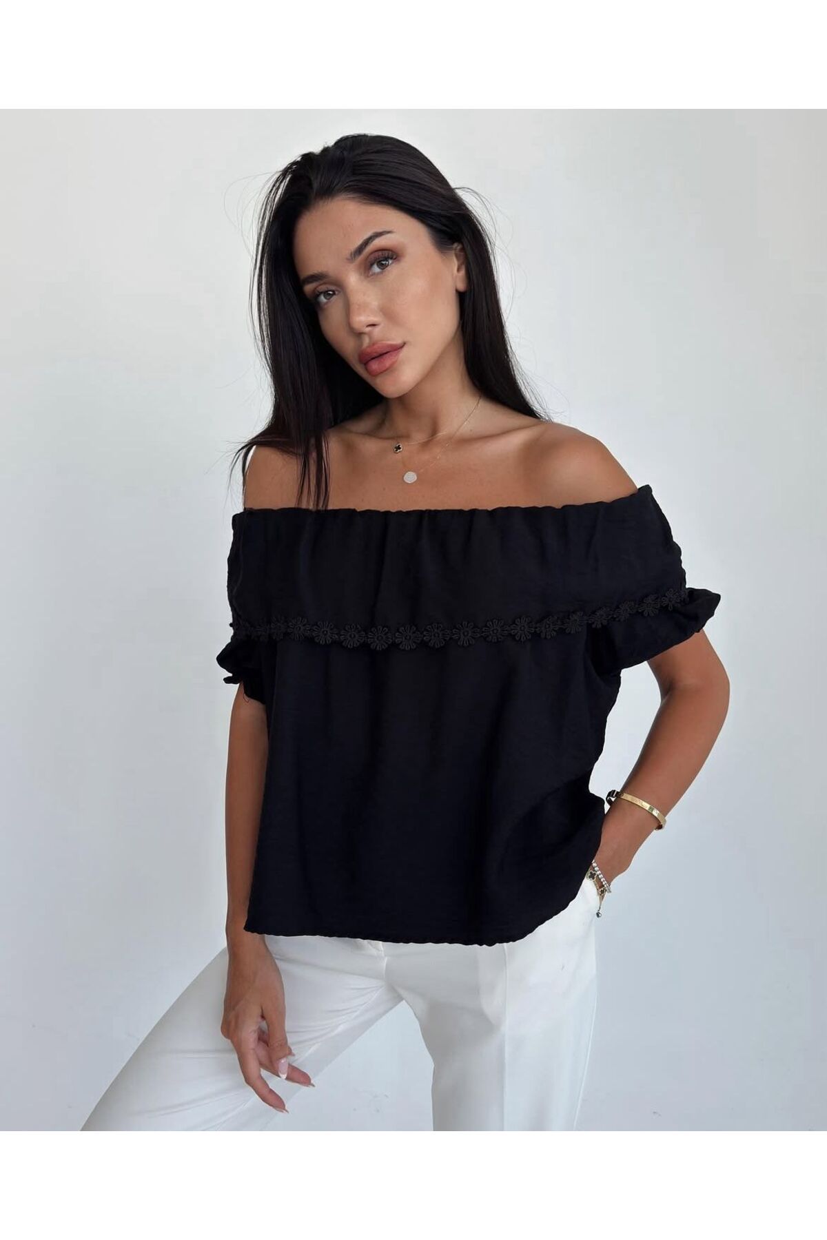 Crep Tekstil kayık yaka bluz 7319