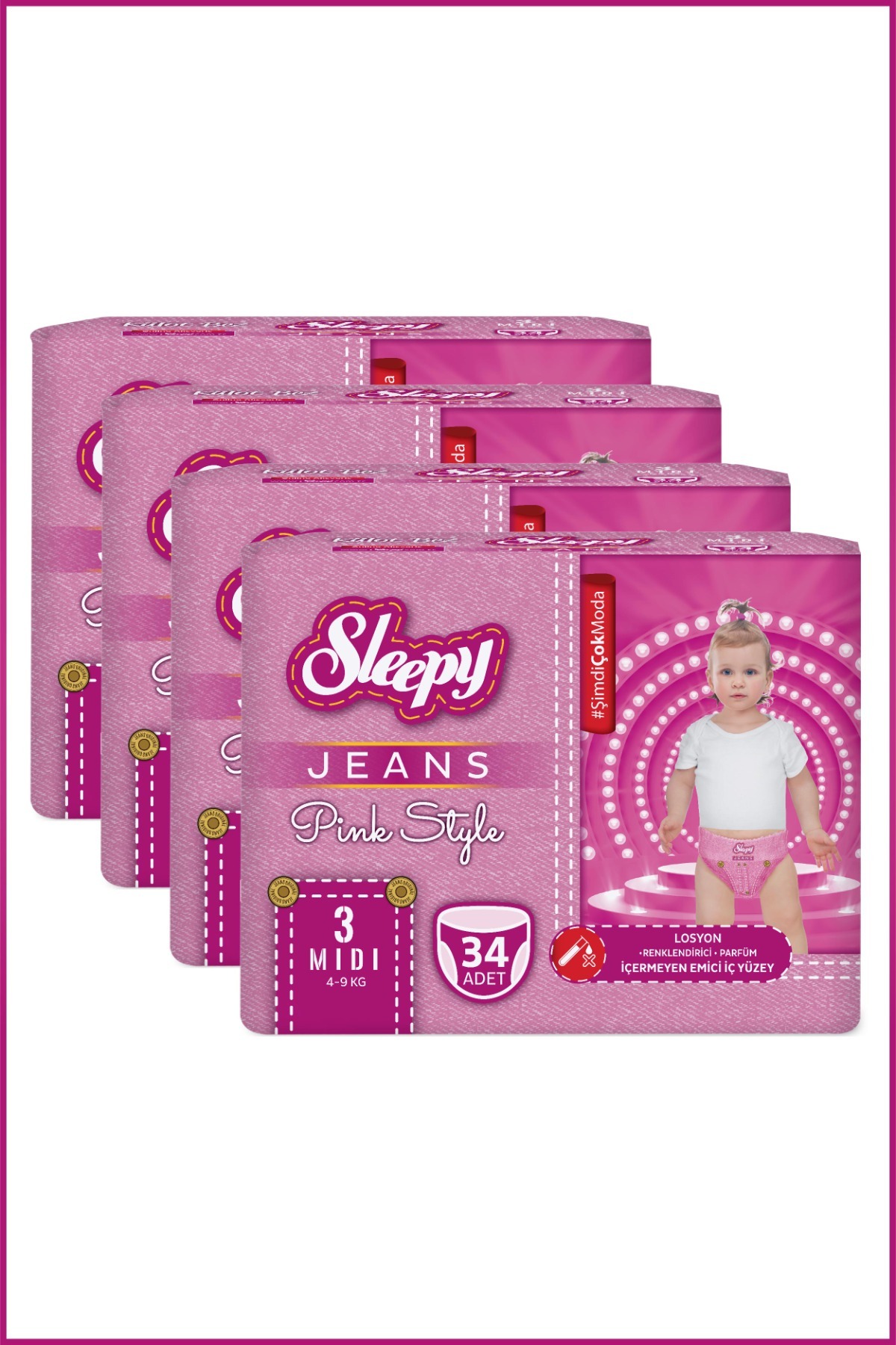 Sleepy Pink Jeans Külot Bez 3 Numara Midi 4’lü Jumbo 136 Adet fotoğrafı 3 (önizleme)