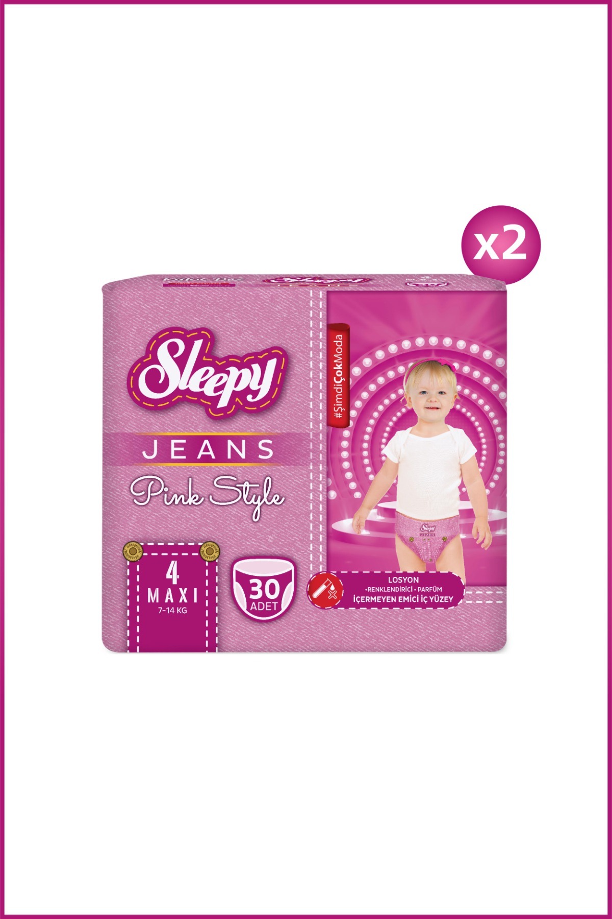 Sleepy Pink Jeans Külot Bez 4 Numara Maxi 2'li Jumbo 60 Adet fotoğrafı 2 (önizleme)