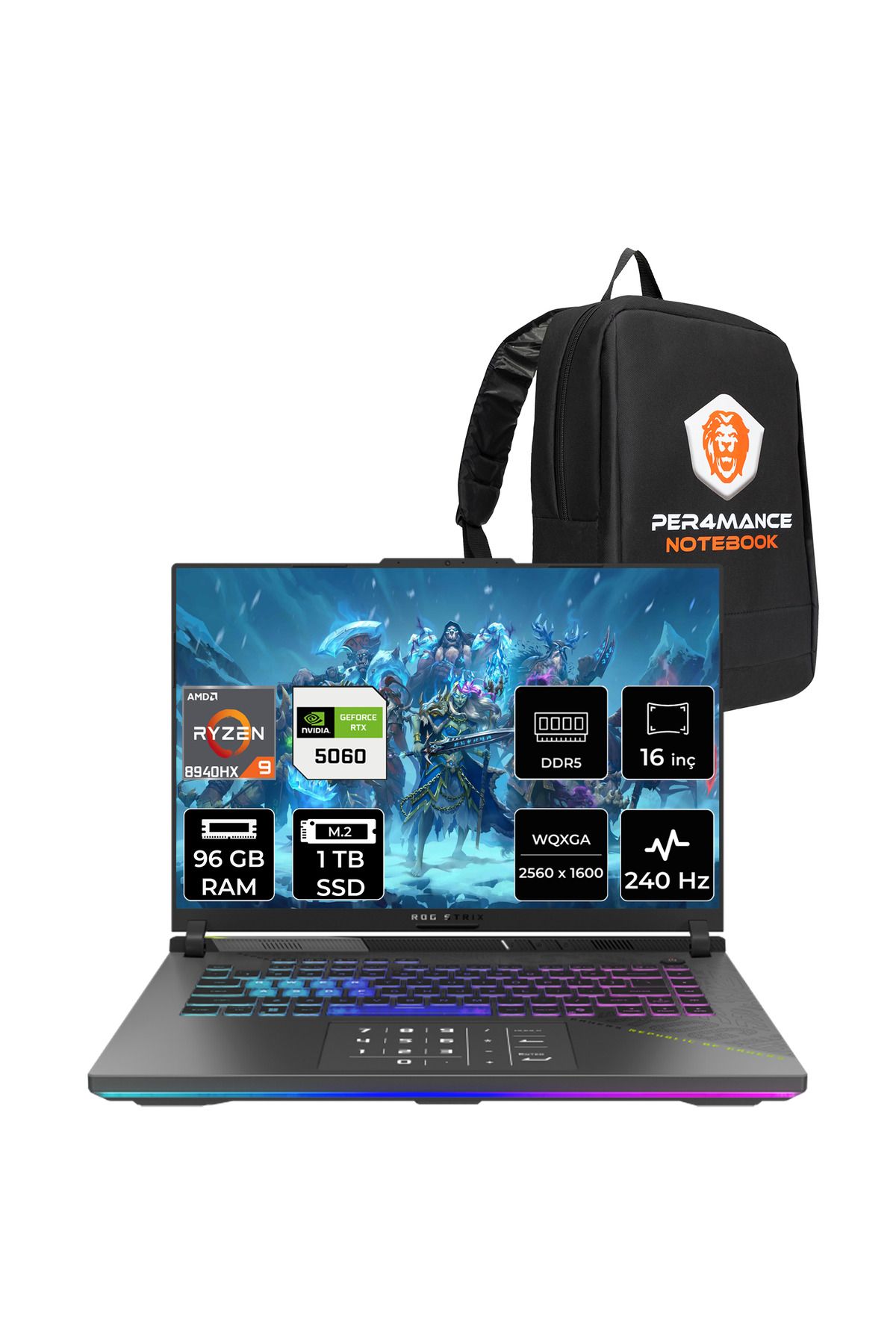 ASUS Rog Strix G16 R9 8940HX 96GB 1TB SSD RTX5060/8GB 240Hz 16" WQXGA FDOS Gaming Laptop G614PM