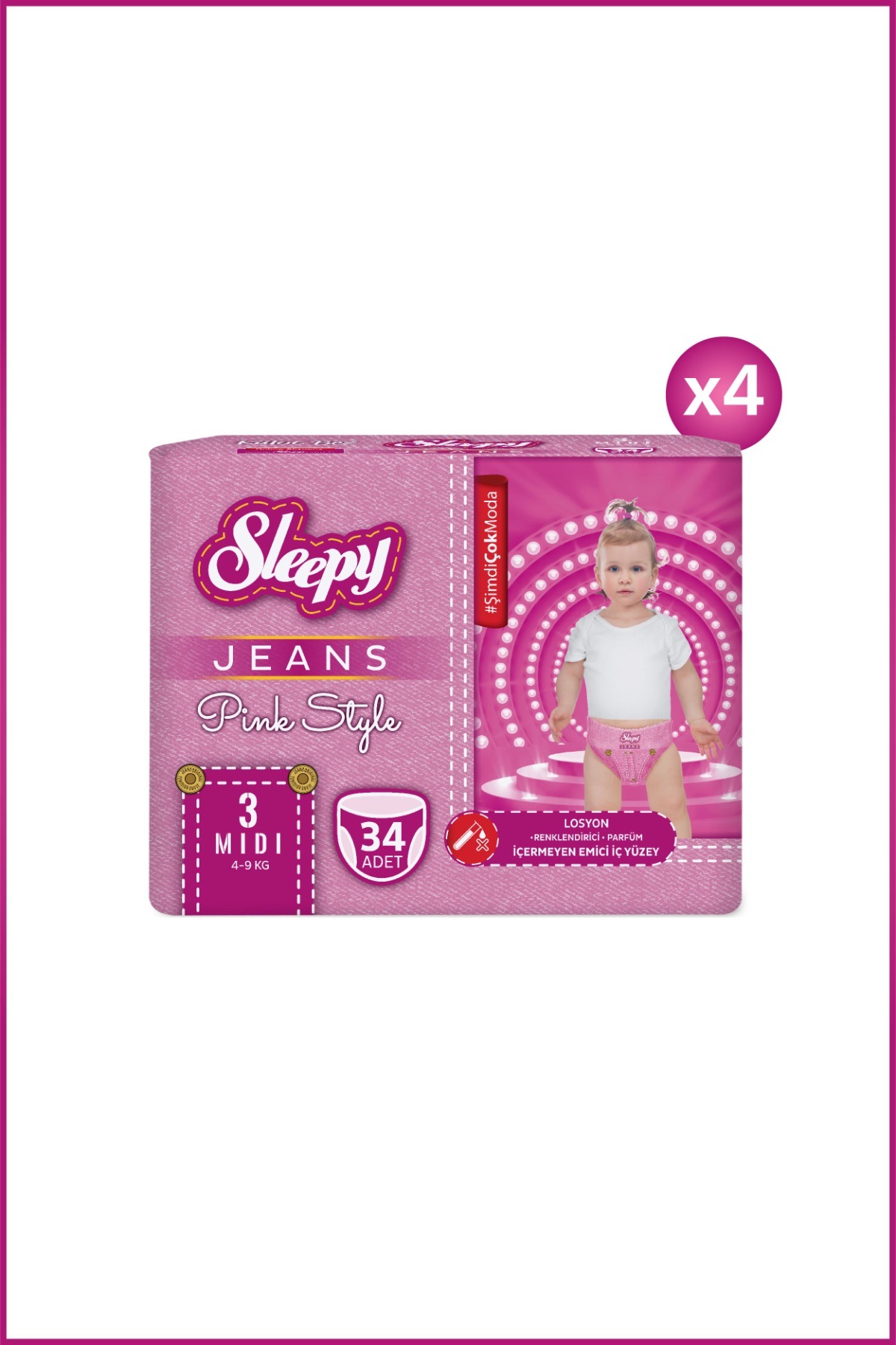 Sleepy Pink Jeans Külot Bez 3 Numara Midi 4’lü Jumbo 136 Adet fotoğrafı 2 (önizleme)