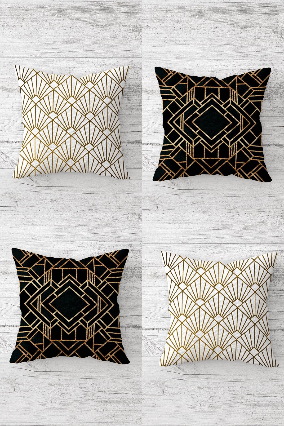 MENTEŞ HOME Gold Geometrik Çizgili Kombin Gizli Fermuarlı Kırlent Kılıfı Koltuk Yastık Kılıfı Takım(4ADET)
