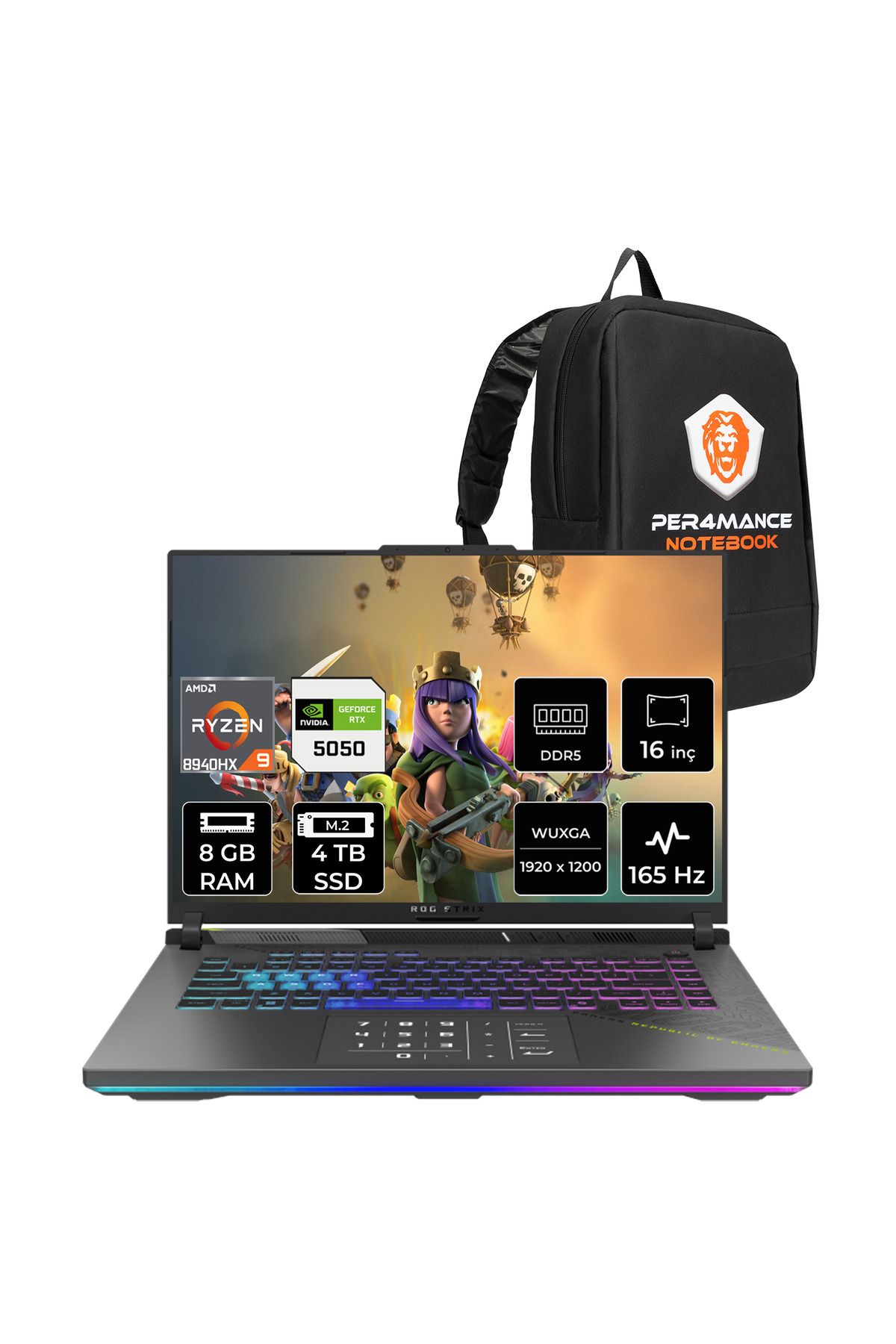 ASUS Rog Strix G16 R9 8940HX 8GB 4TB SSD RTX5050/8GB 165Hz 16" WUXGA FDOS Gaming Laptop G614PH