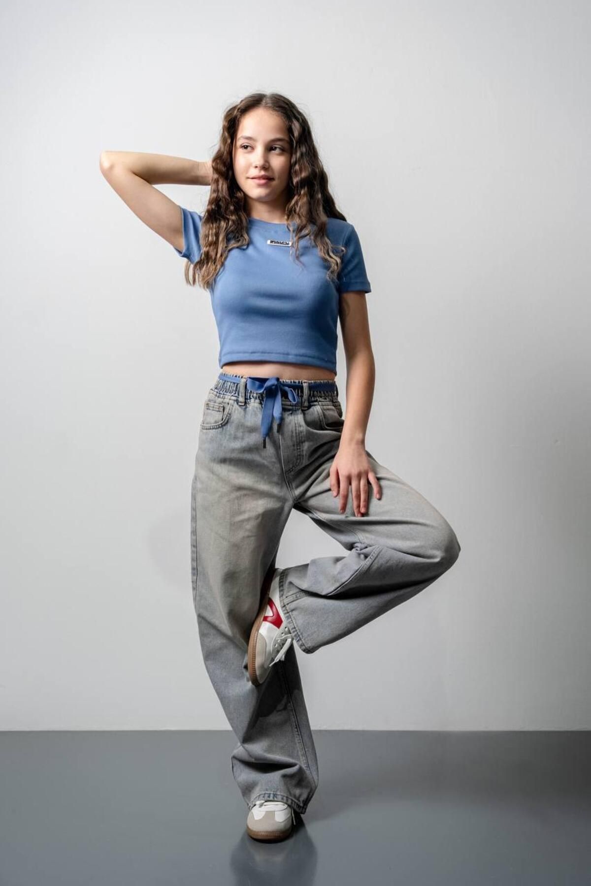 BEBEXY BUTİK Desing Studio Baskılı Crop Mavi