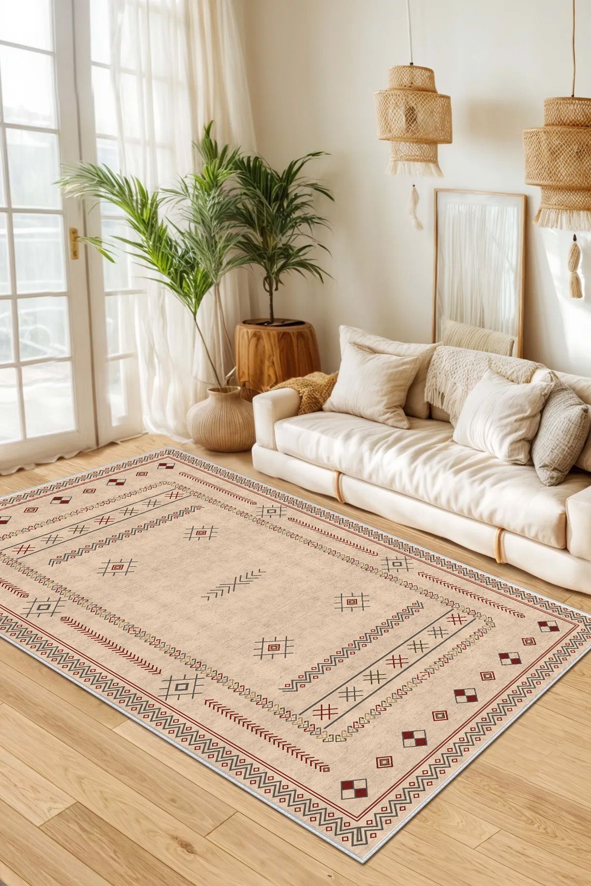 Hülya Home Salon Halısı Geometrik İskandinav Eskitmeli Dijital Baskı Yıkanabilir Kaymaz Taban 9047SALONHULYA