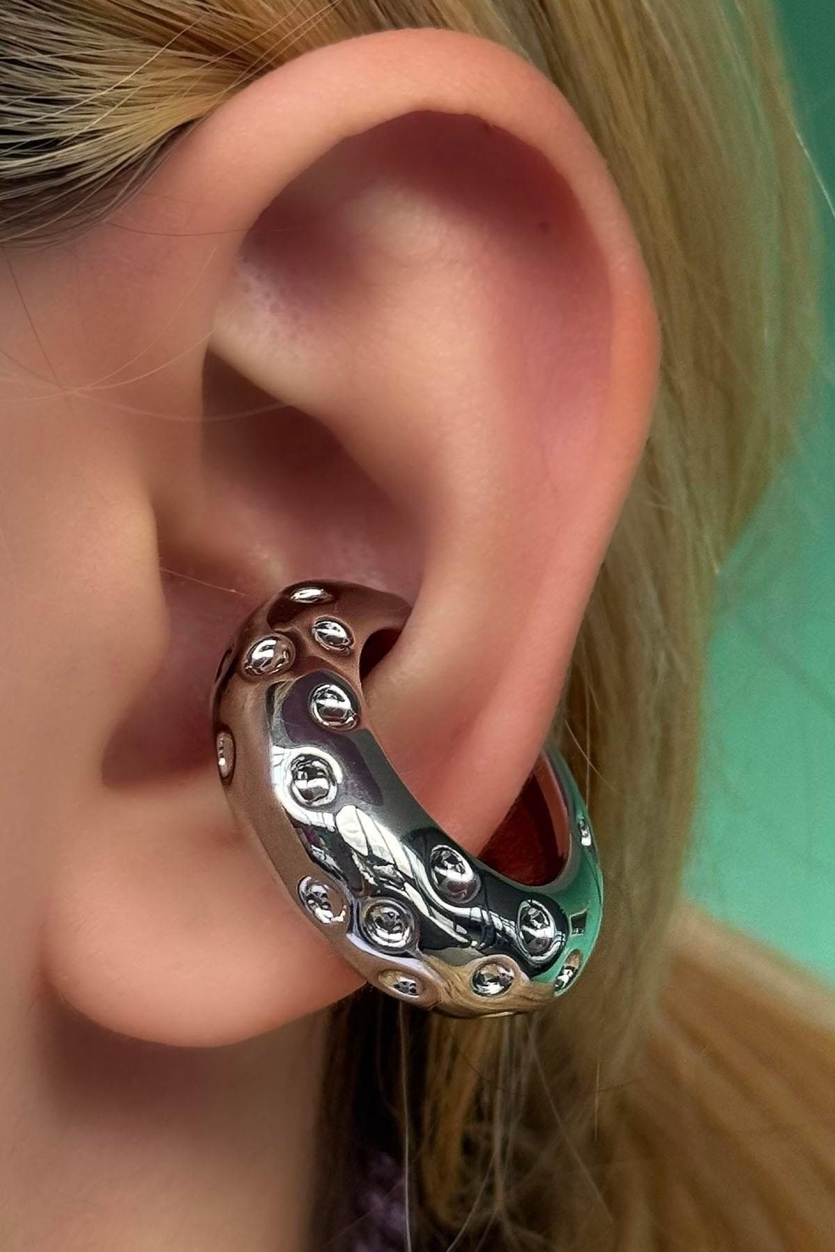 TAKIŞTIR Gümüş Renk Metal Ear Cuff (Çift)