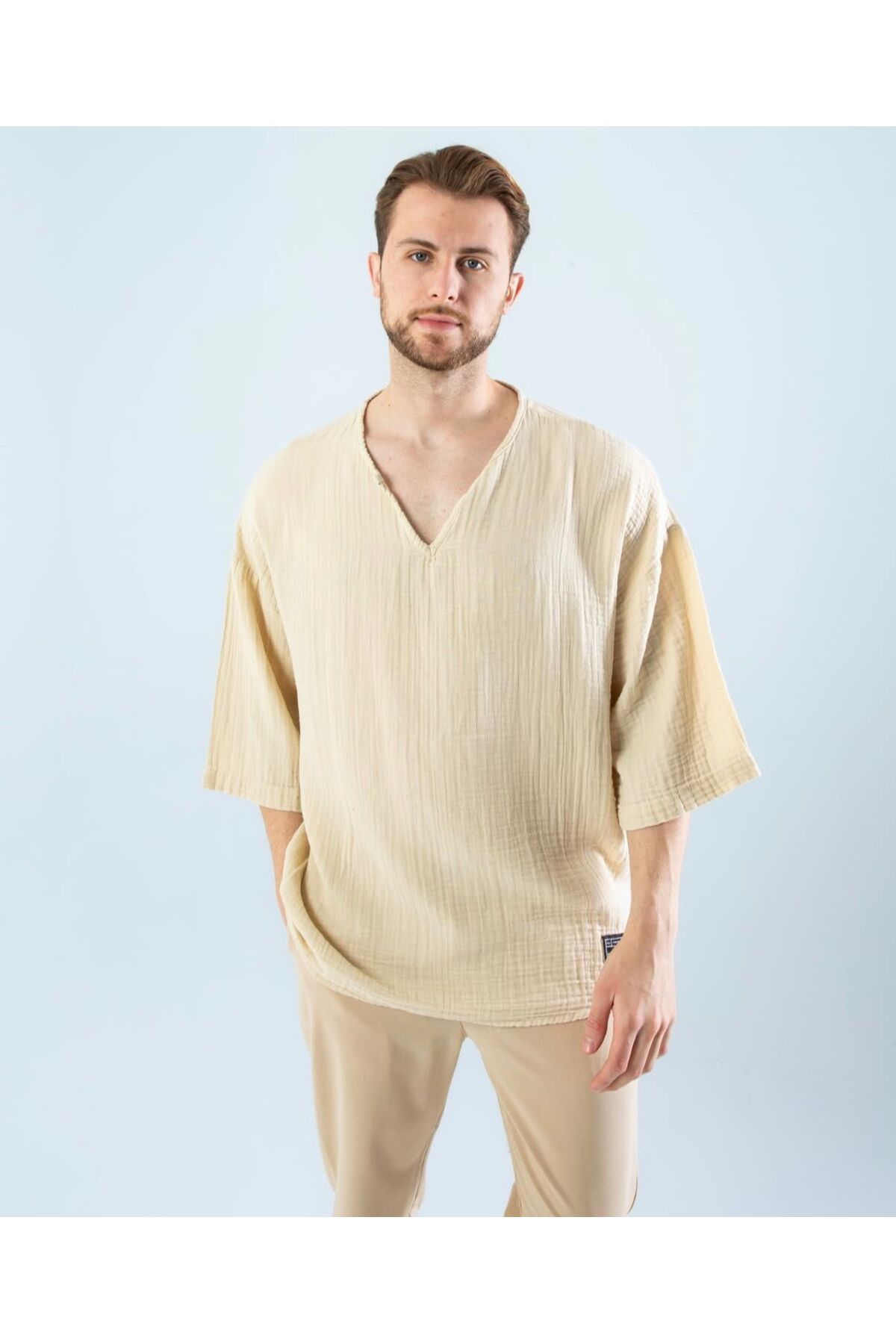 Baya Butik Erkek Müslin V Yaka Fakir Kol T-Shirt