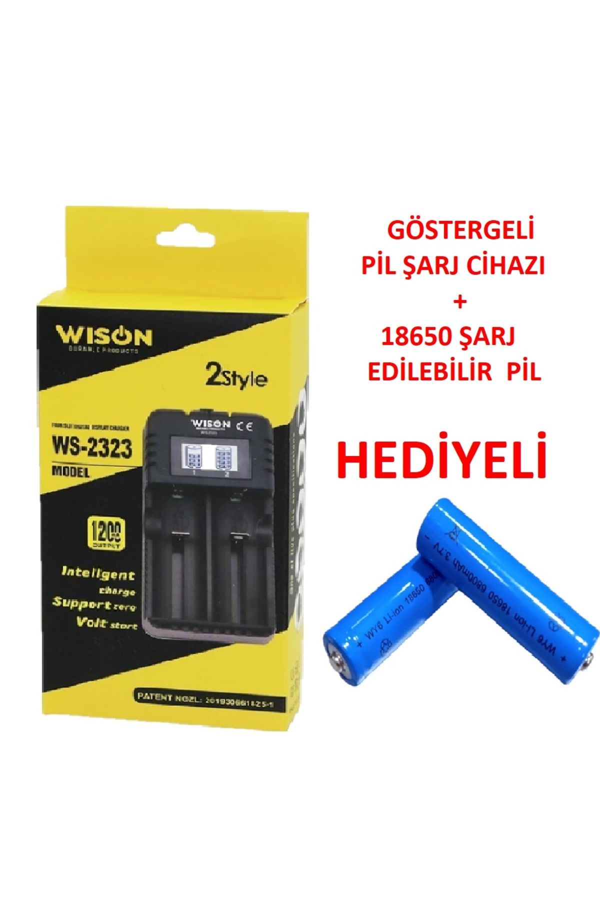 ESTİKO WİSON GÖSTERGELİ PİL ŞARJ CİHAZI + 18650 ŞARJ EDİLEBİLİR PİL HEDİYELİ