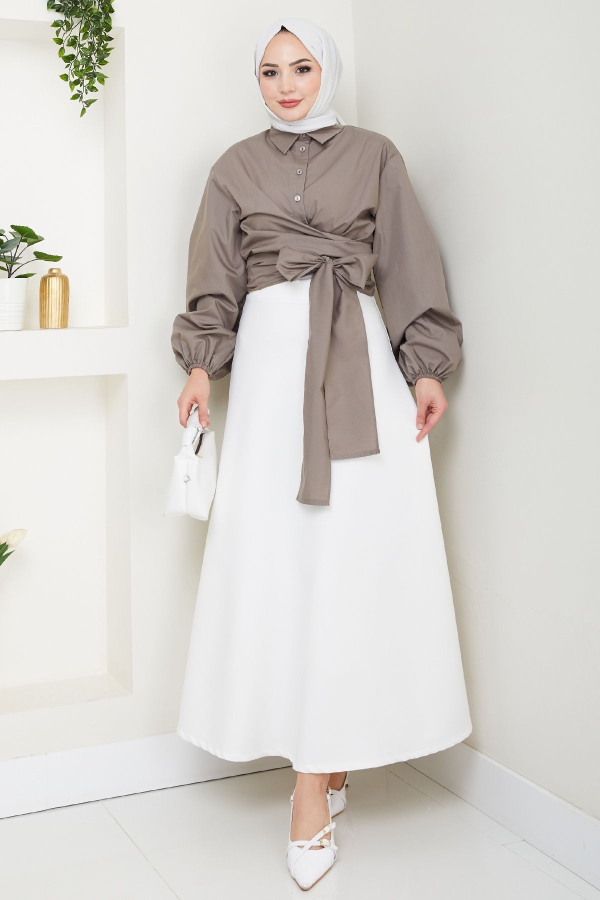 InStyle-Πουκάμισο με δέσιμο Poplin Mink 4