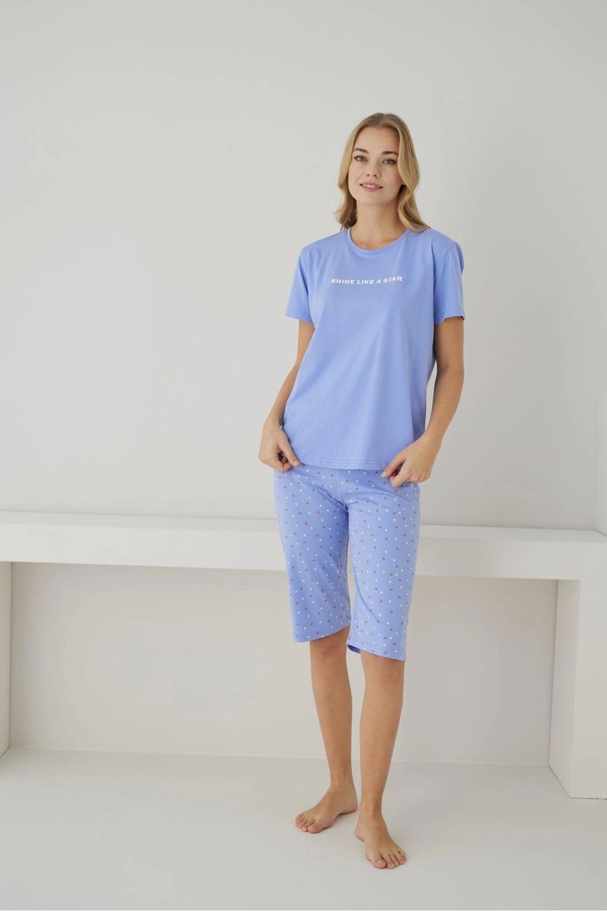 Pijamoni PİJAMONİ KADIN SÜPREM KISA KOLLU ALTI KAPRİ PİJAMA TAKIMI-2553-7