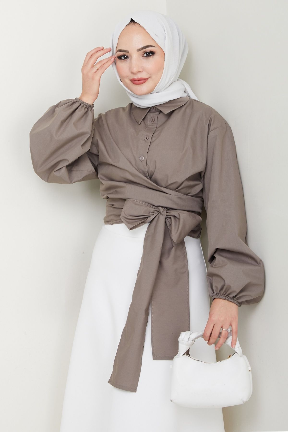 InStyle Poplin Bağlamalı Gömlek Vizon