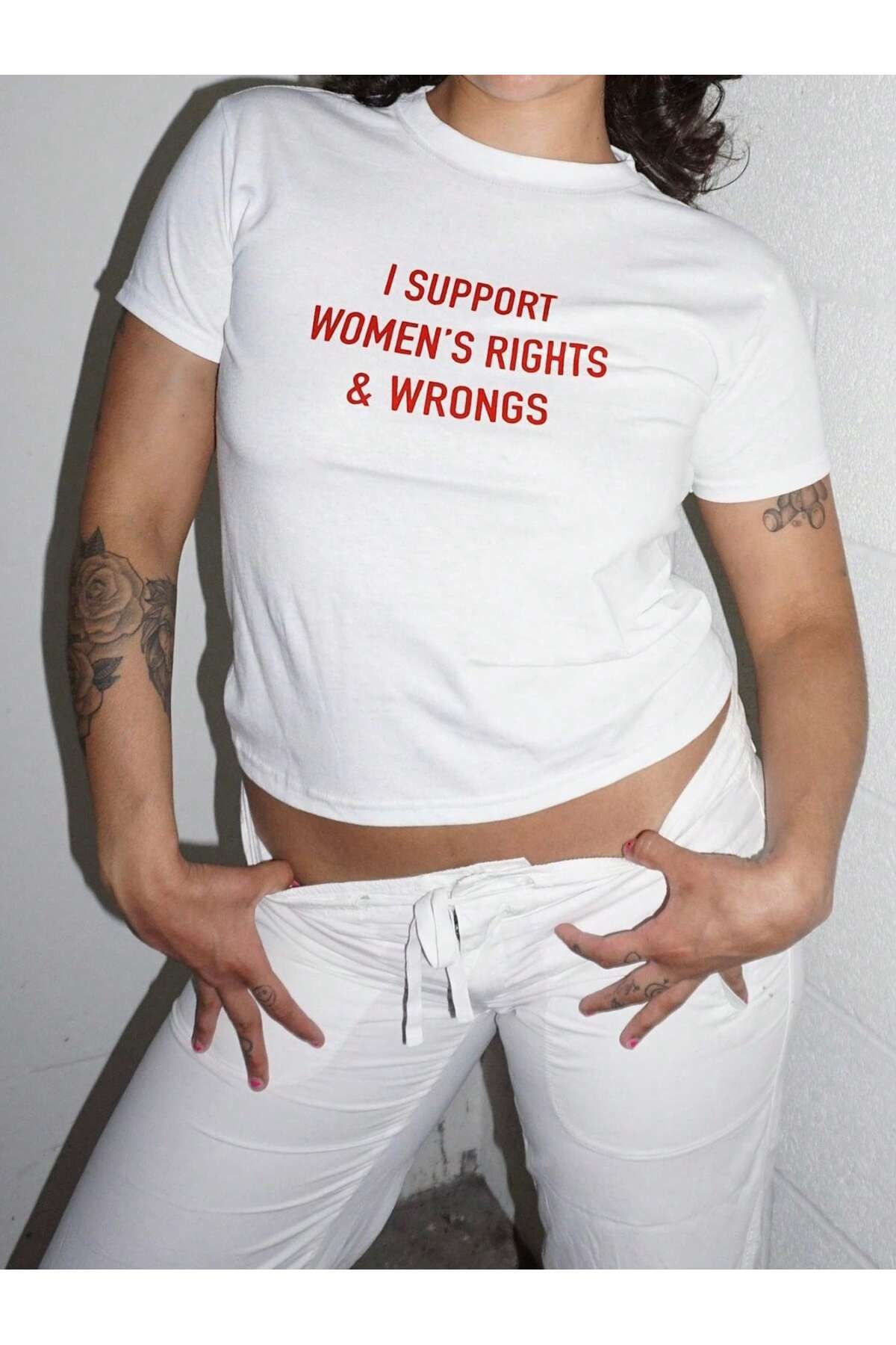 JANSO GROUP Kadın I Support Women's Rights and Wrongs Baskılı Tee Crop