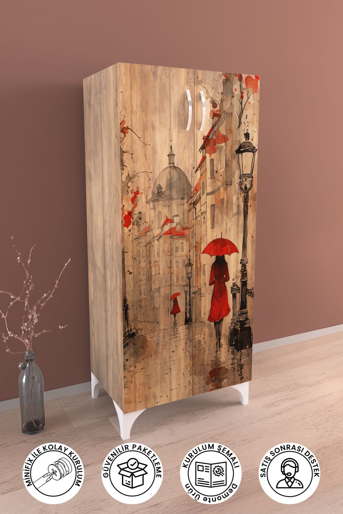 hediye kapında Red dressed women 3 Raflı Dolap Mutfak Salon Banyo Ofis Salon Çok Amaçlı Dolap