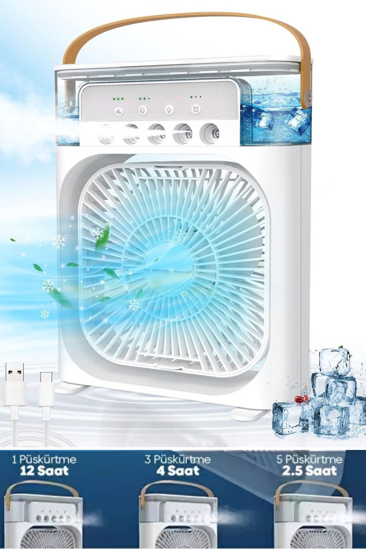 DarkRage Ayarlanabilir Kademe ve Dereceli Taşınabilir Ev Ofis 600ML Nemlendiricili Buharlı Fan