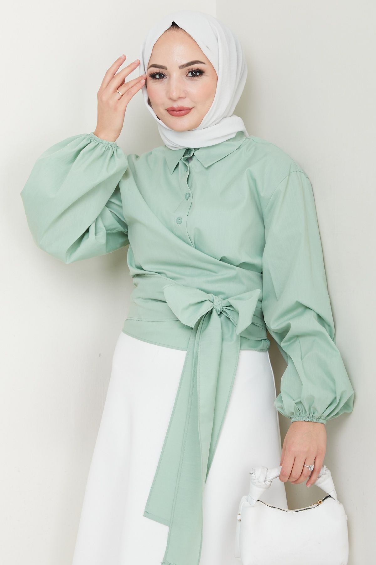 InStyle Poplin Bağlamalı Gömlek Mint Yeşili