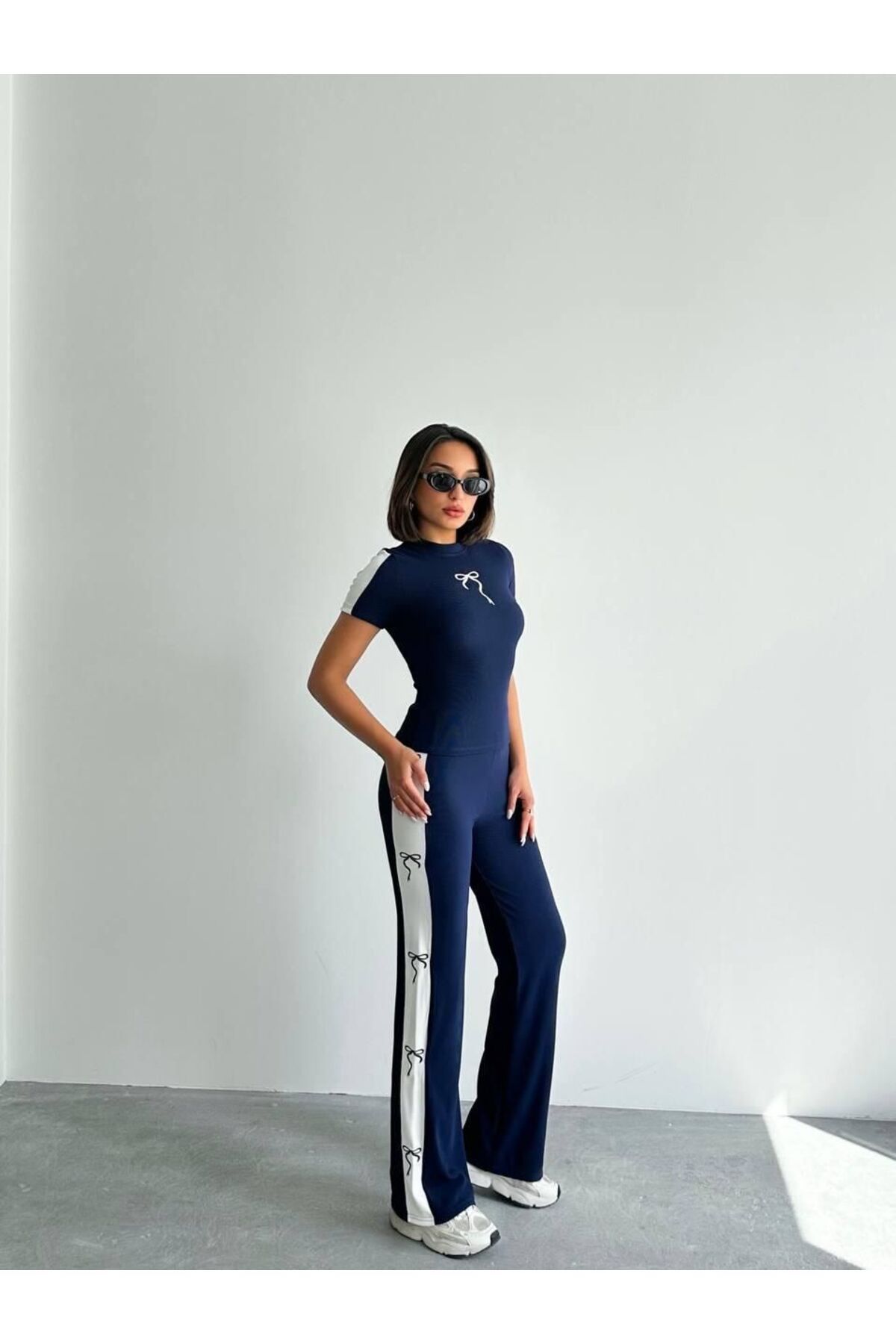NEWCO yan şerit detaylı fit kesim slim bomber ikili takım