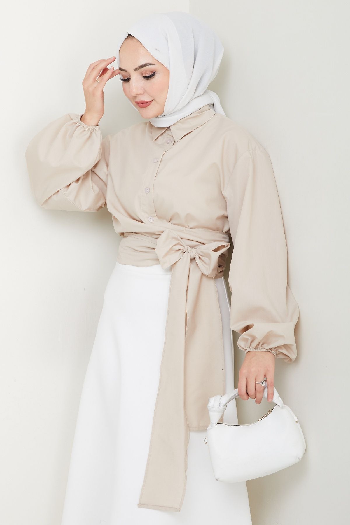 InStyle Poplin Bağlamalı Gömlek Krem