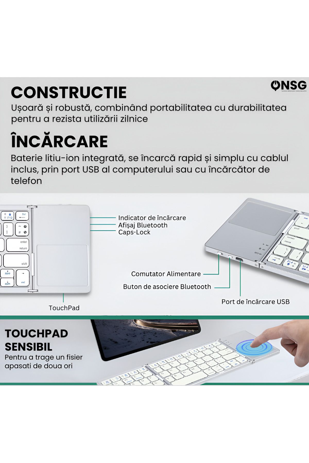 ONSG-TouchKey Ultra by ONSG® Foldable Bluetooth Keyboard, Ultra-Slim Portable, 2-Click Touchpad 6