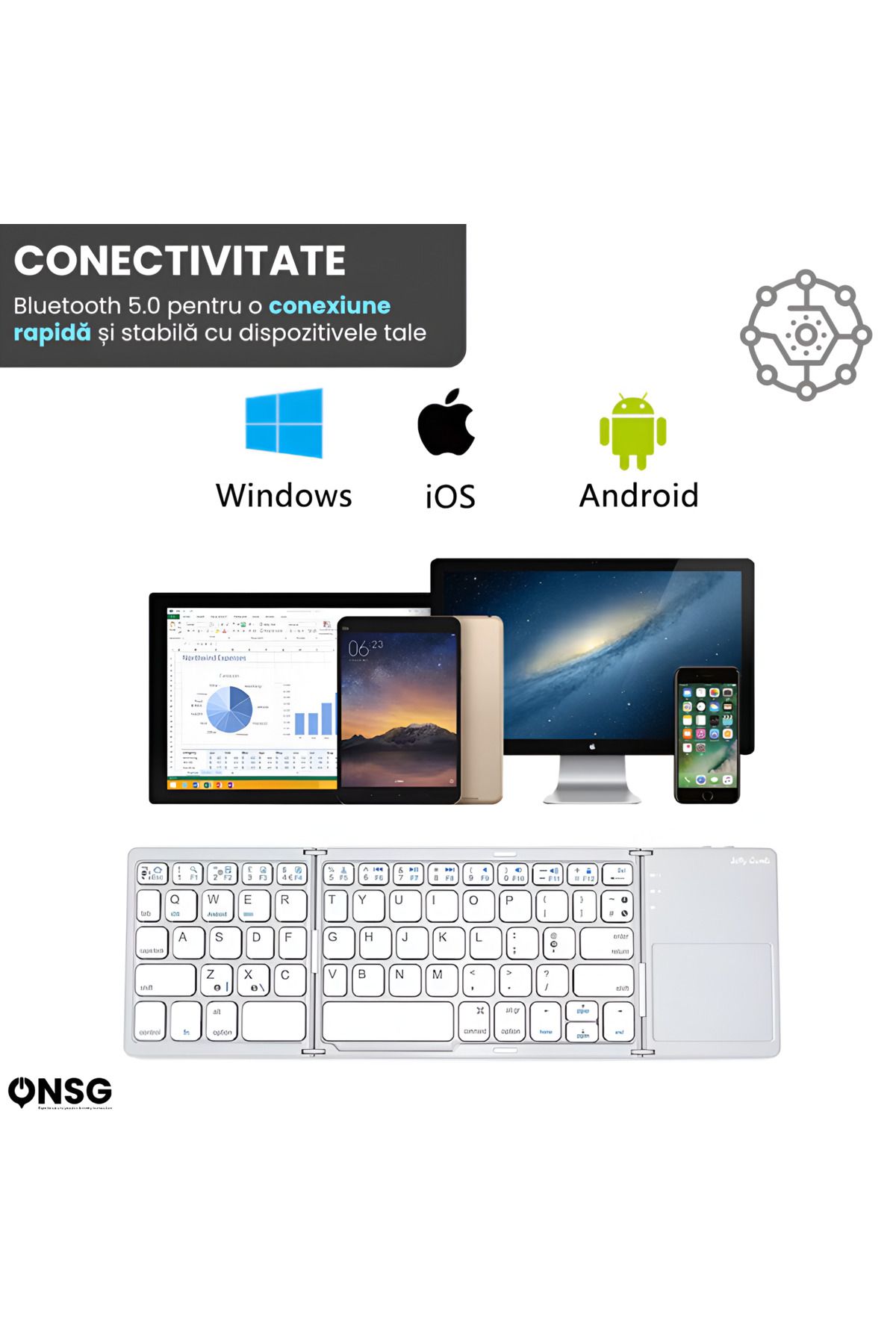 ONSG-TouchKey Ultra by ONSG® Foldable Bluetooth Keyboard, Ultra-Slim Portable, 2-Click Touchpad 5