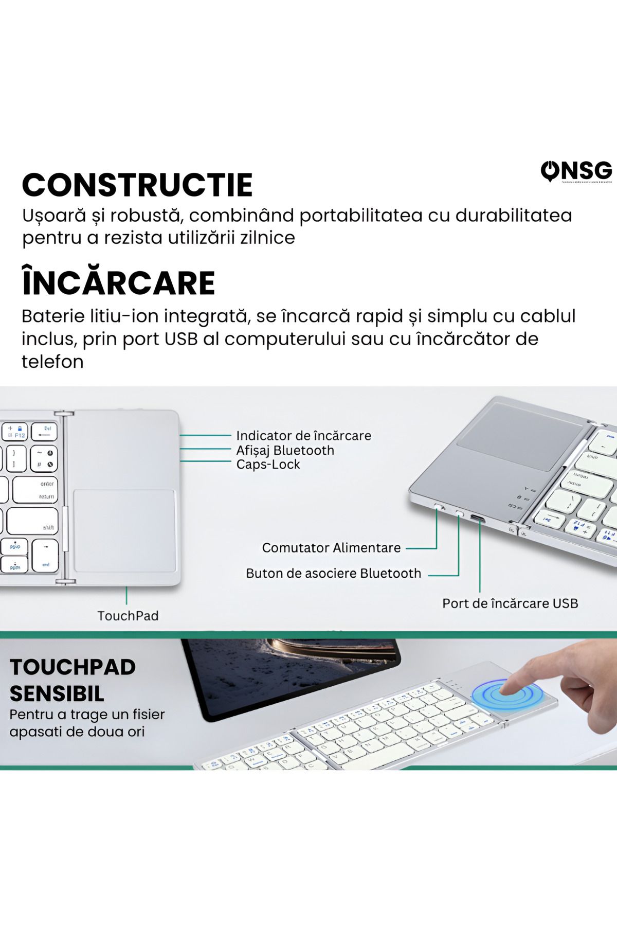 ONSG-TouchKey Ultra by ONSG® Foldable Bluetooth Keyboard, Ultra-Slim Portable, 2-Click Touchpad 6