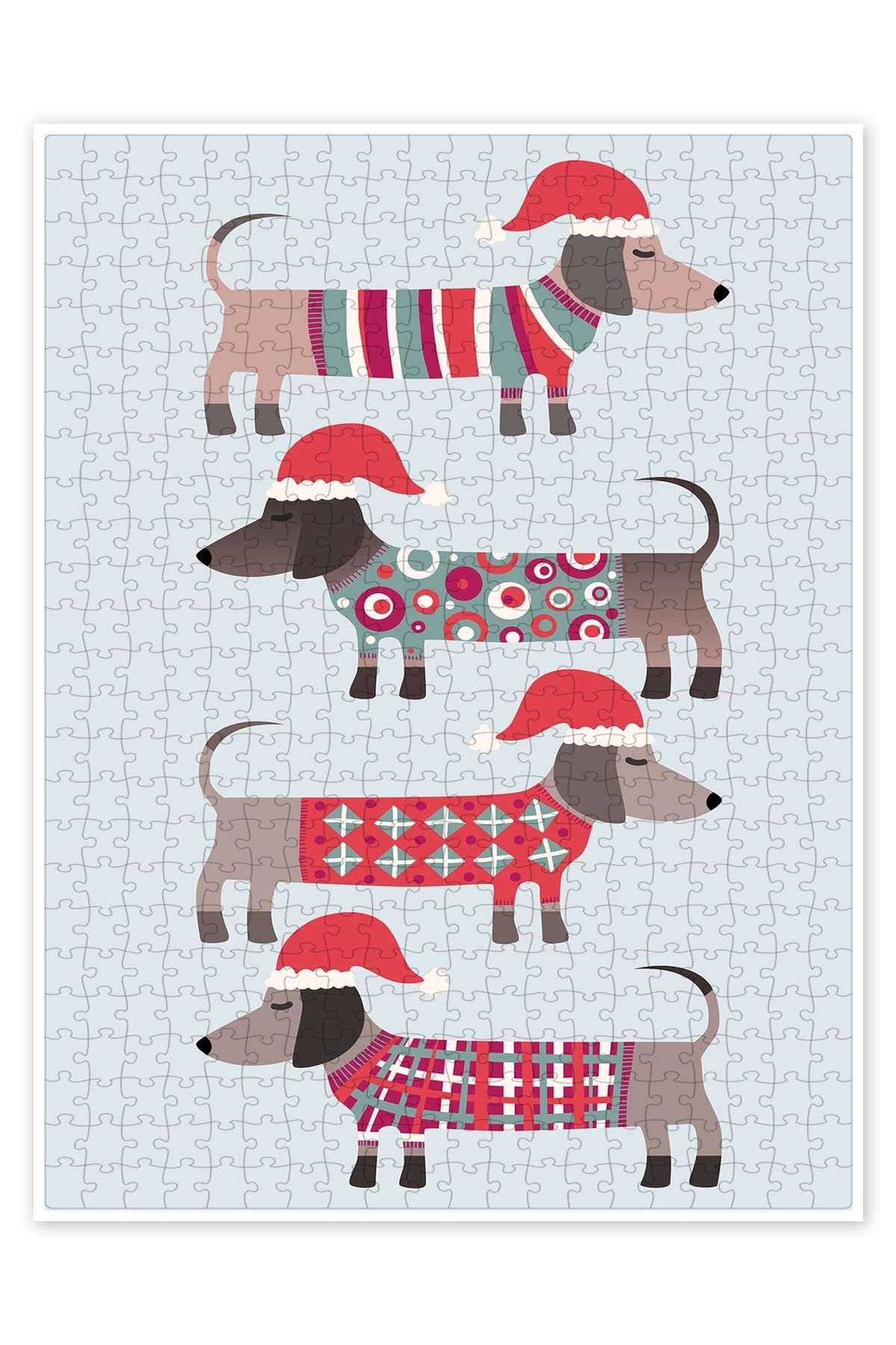 Jeronkarji Noel Şapkalı Noel Sosis Köpekleri 500 Parça Puzzle Yapboz Kedi Köpek Temalı Doğa ve Orman Hayvanları